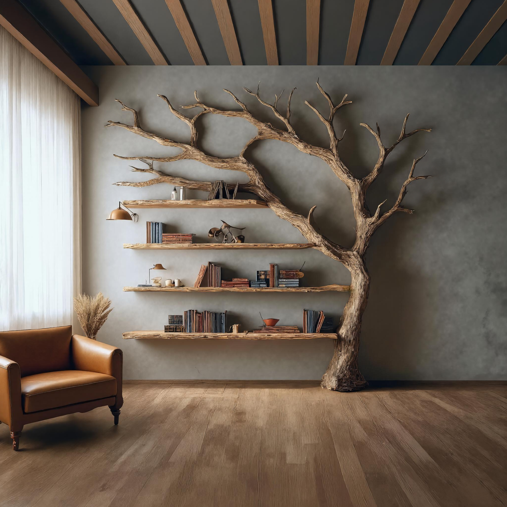 Rustic Wall Mounted Tree Shelf Living Room Decor SINLKITB324
