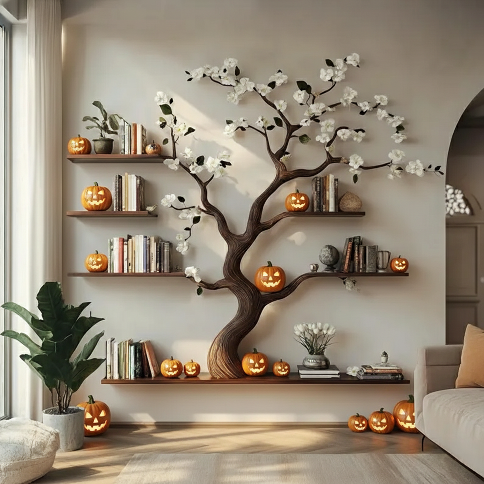 Rustic Natural Tree Branch Wall Bookshelf Halloween Home Decor SINLKIHW053