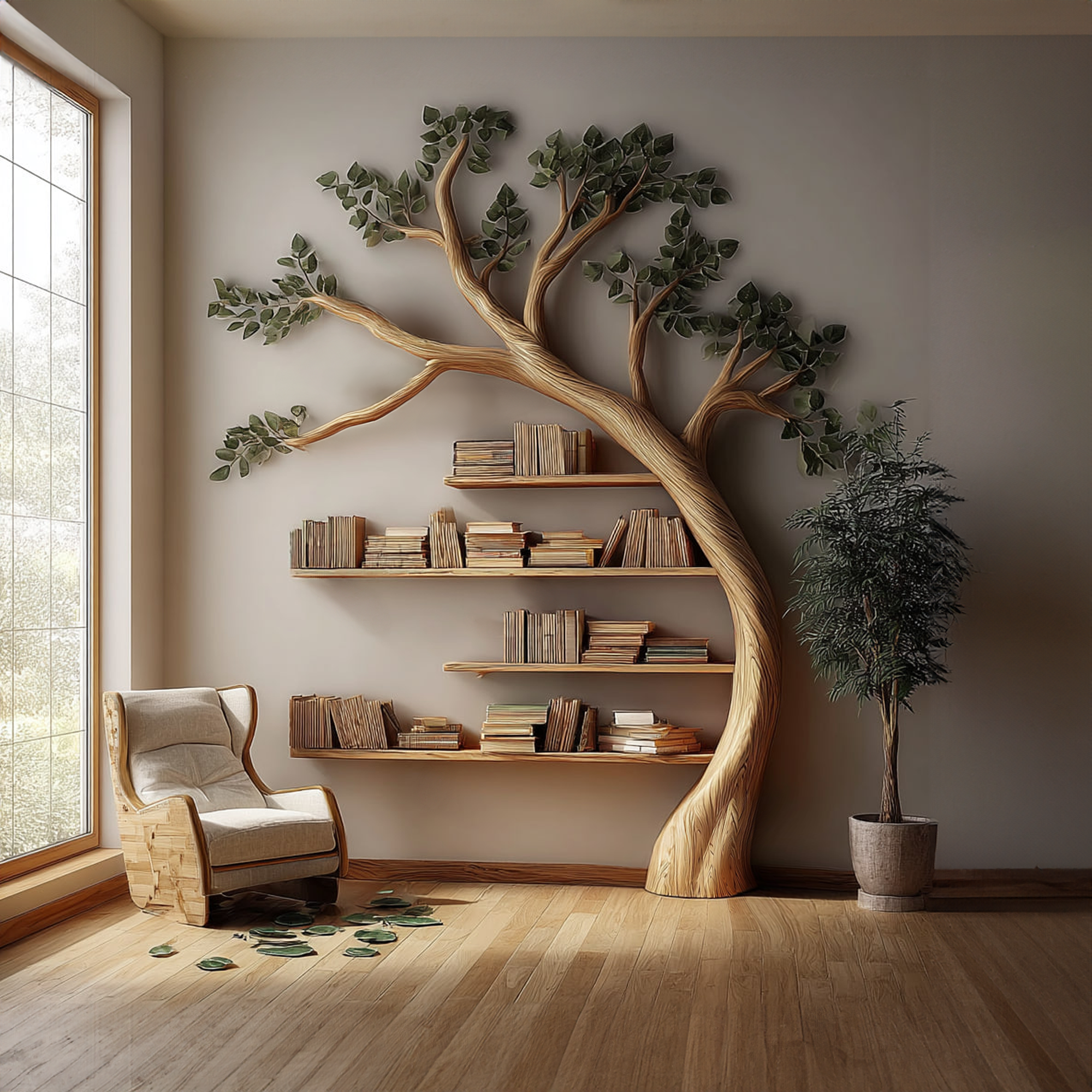 Rustic Branch Bookshelf Bedroom Living Room Artistic Wall SINLKITB330