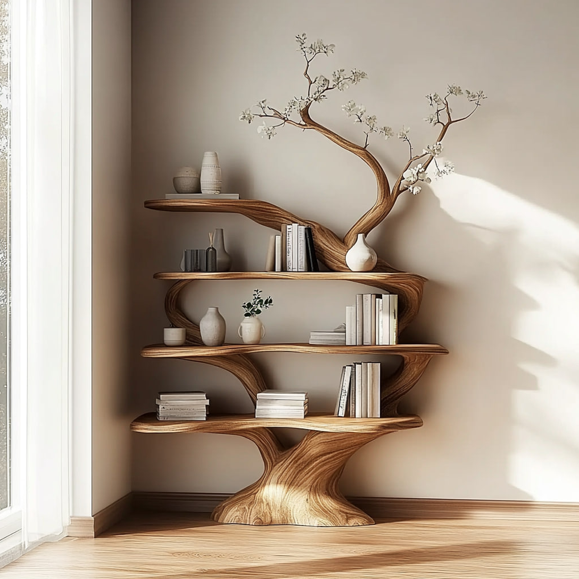 Rustic Unique Tree Bookshelf Living Room Large Organizer SINLKITB467