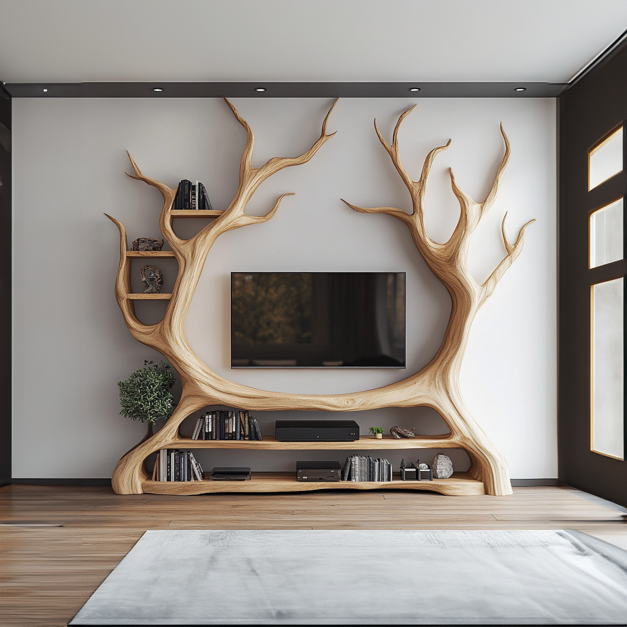 Tree Bookcase Cabinet TV Solid Wood Handmade Gitf SINLKITB343