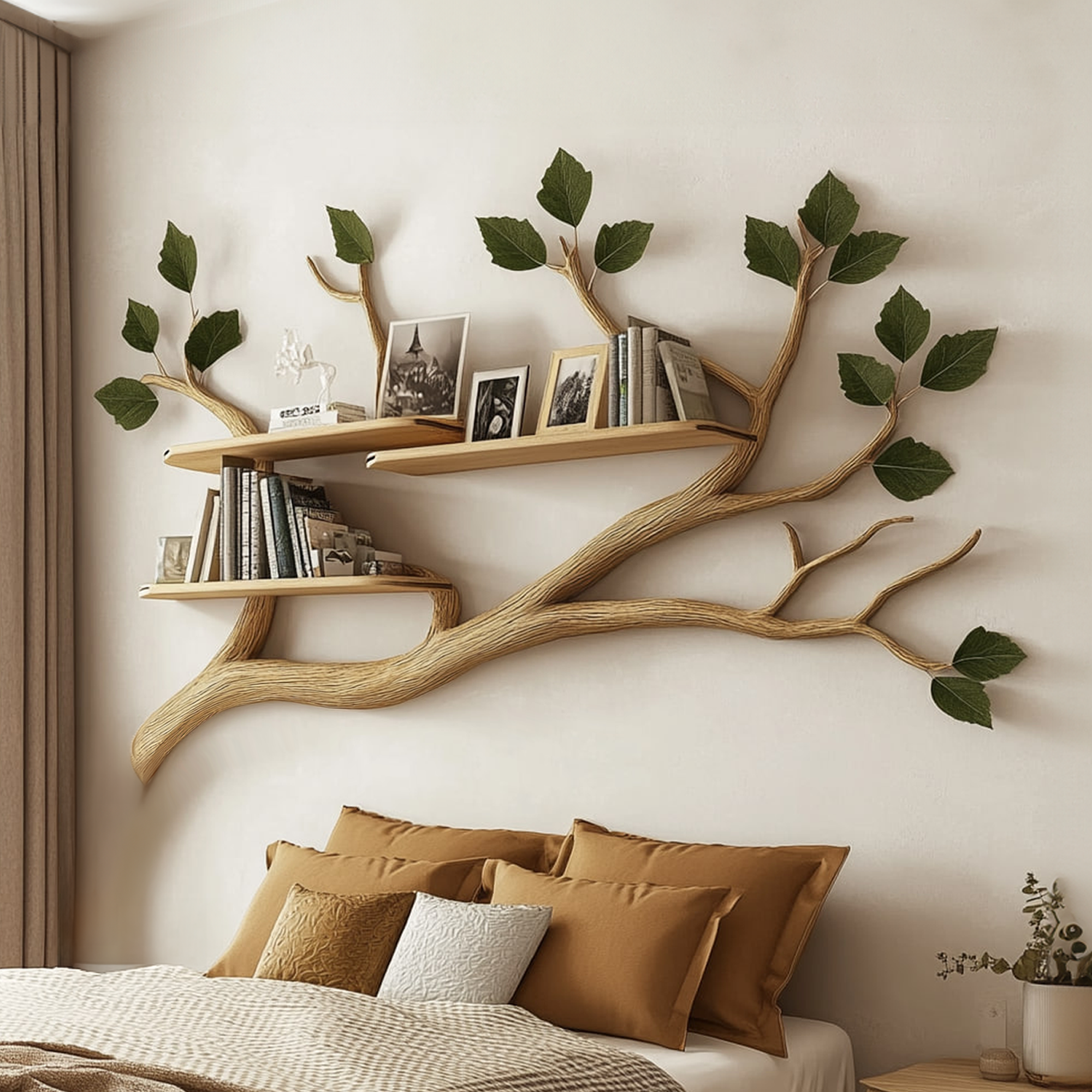 Rustic Tree Wall Shelf Boho Modern Bedroom Entryway SINLKITBS063