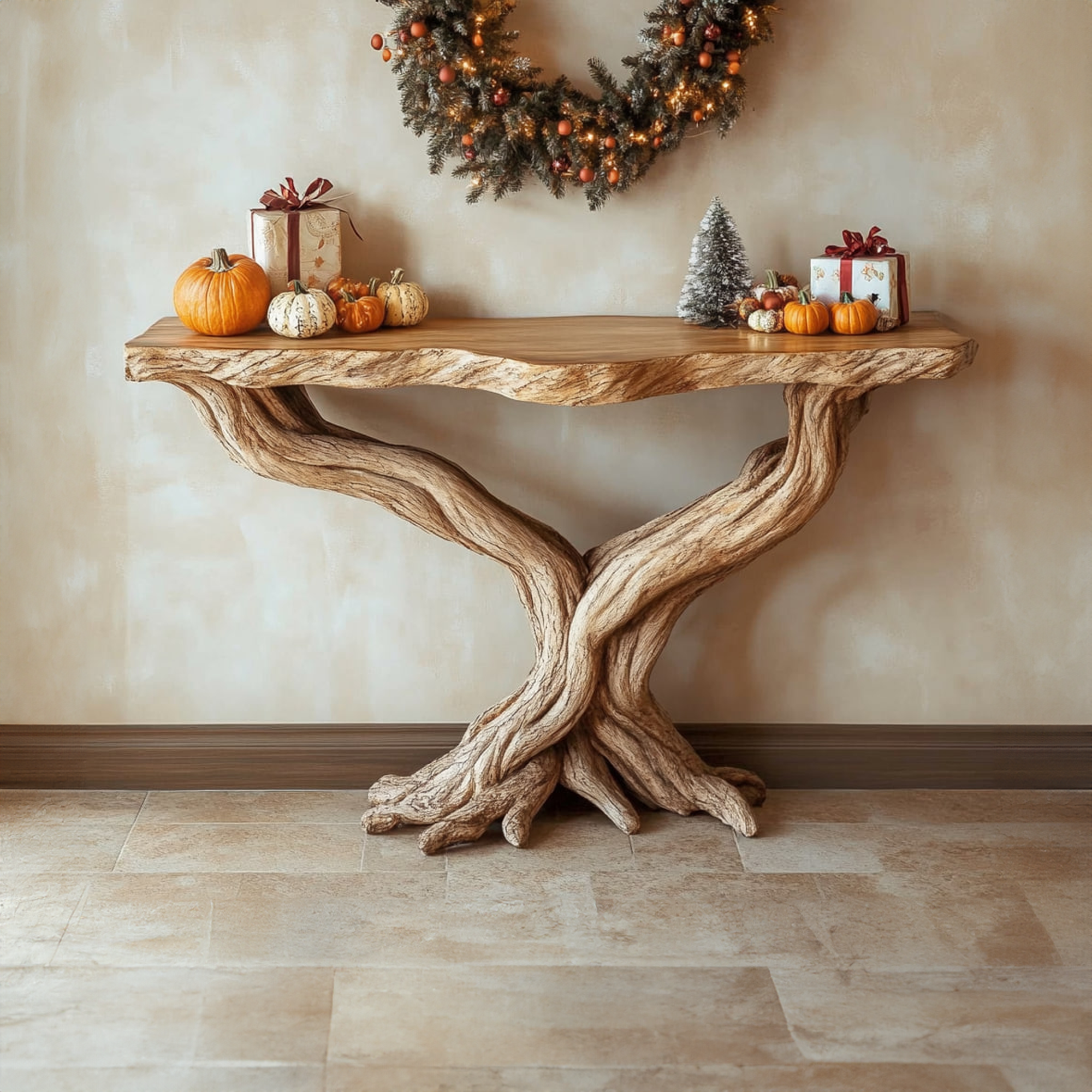 Rustic Console Table Solid Wood Root Base Entryway SINLKICS326