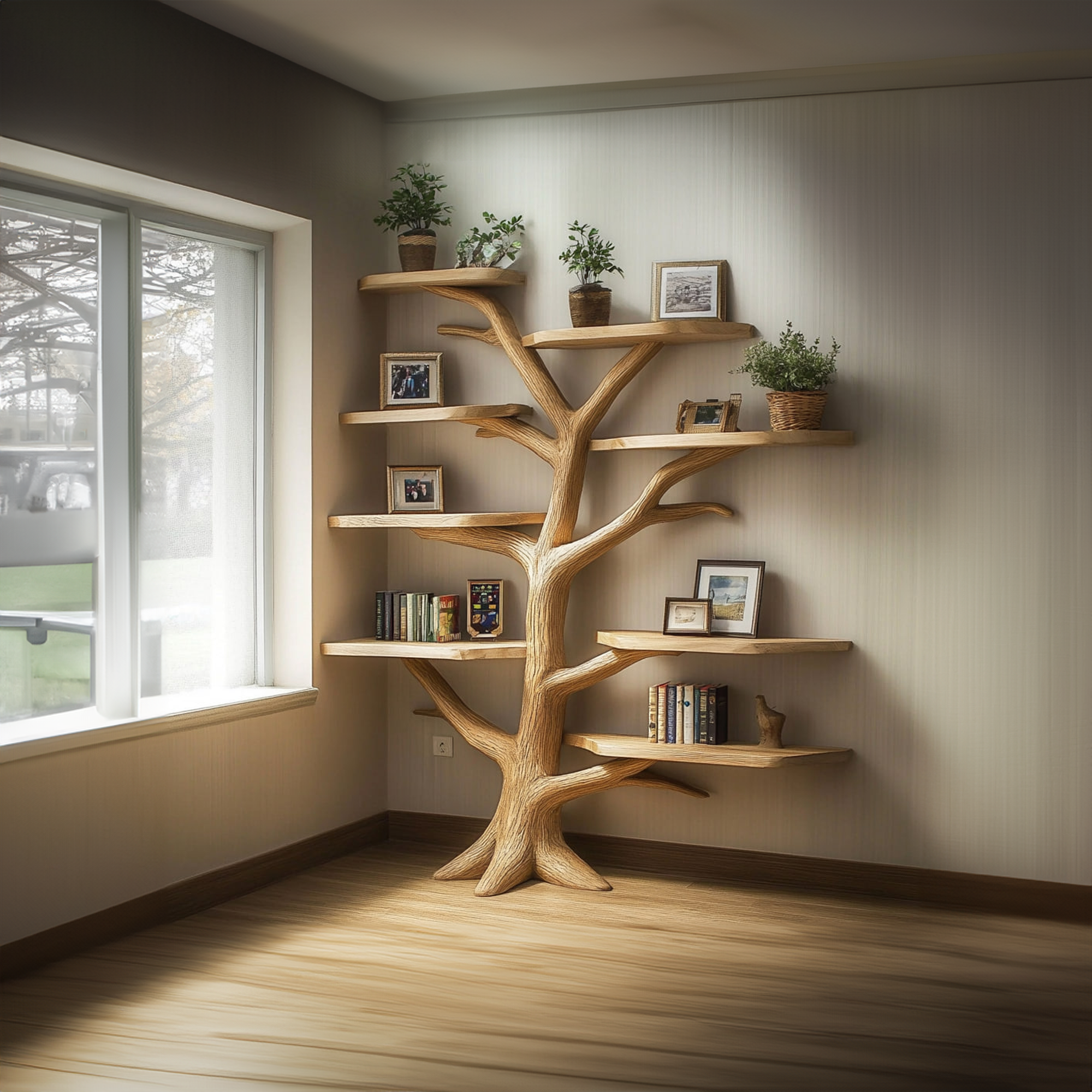 Rustic Tree Bookshelf Vertical Corner Bedroom SINLKITB537
