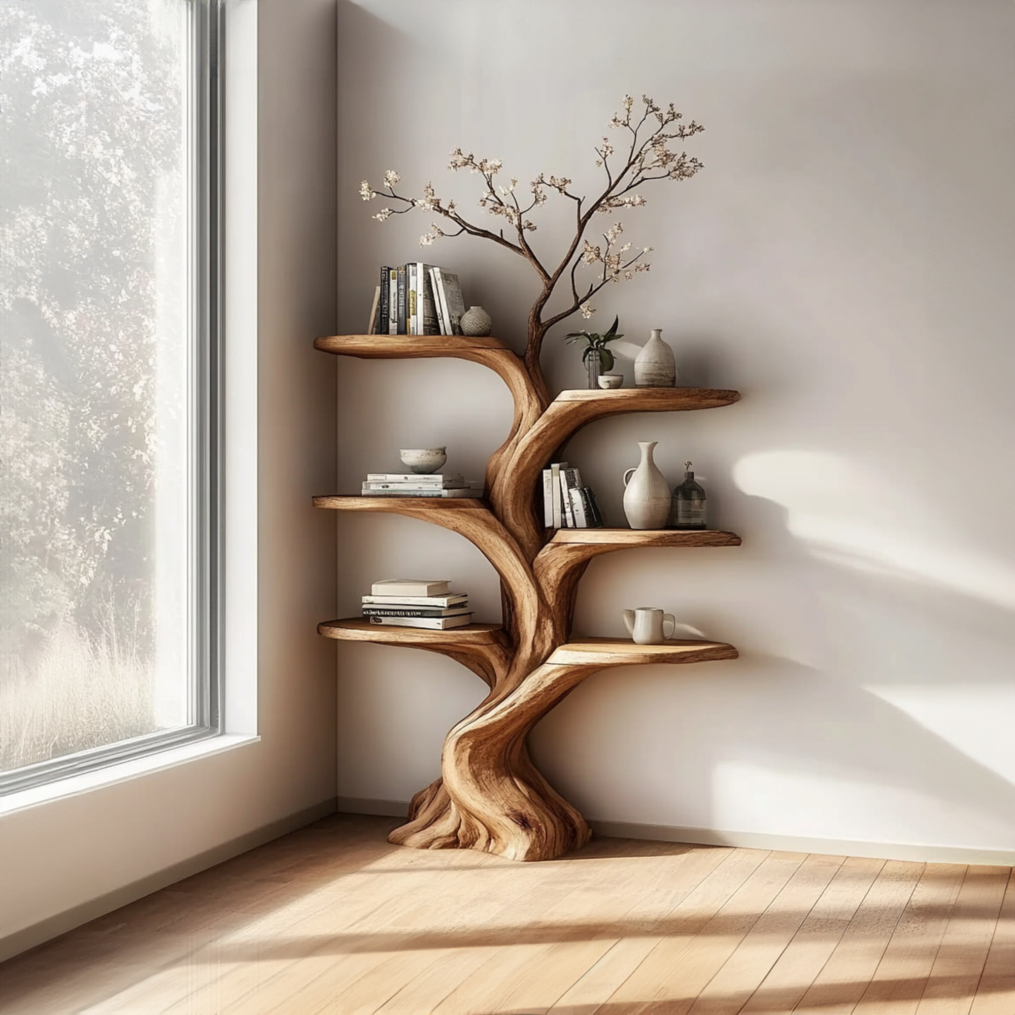 Rustic Wall Mounted Tree Shelf Living Room Cozy Decor SINLKITB466