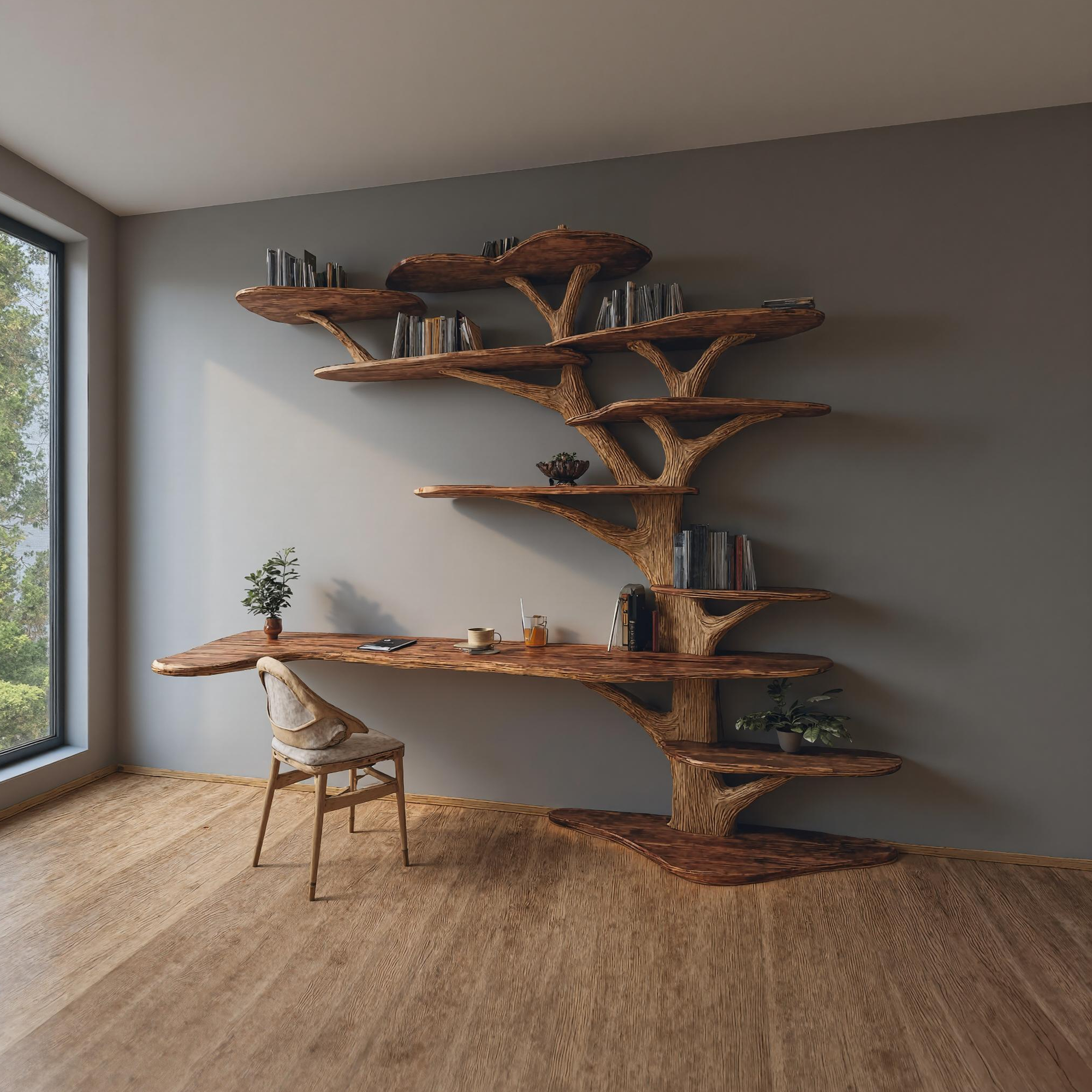 Rustic Tree Bookshelf Desk Home Office Or Study Room SINLKITB335