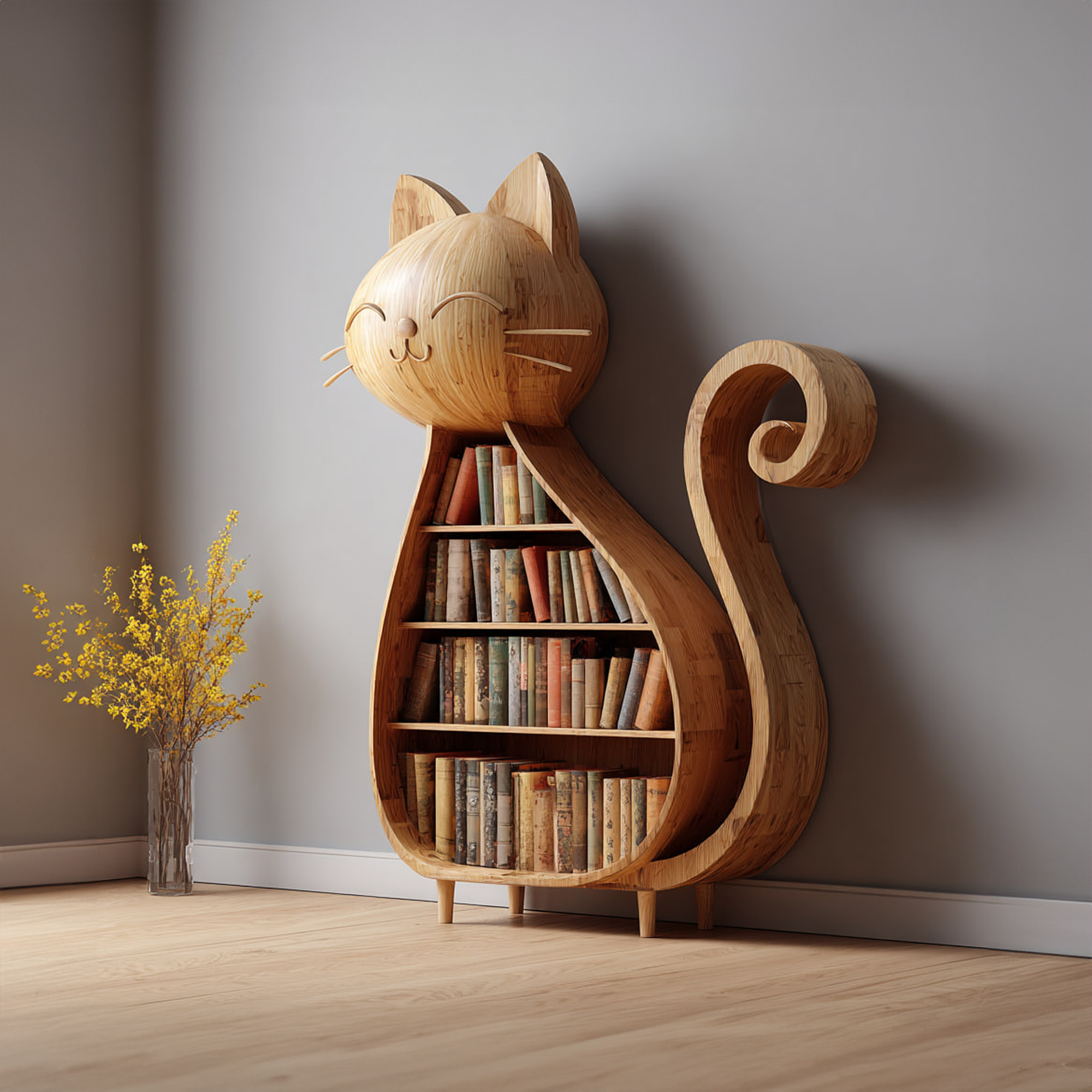 Rustic Cat Bookshelf Kids Room Storage Display SINLKISC157