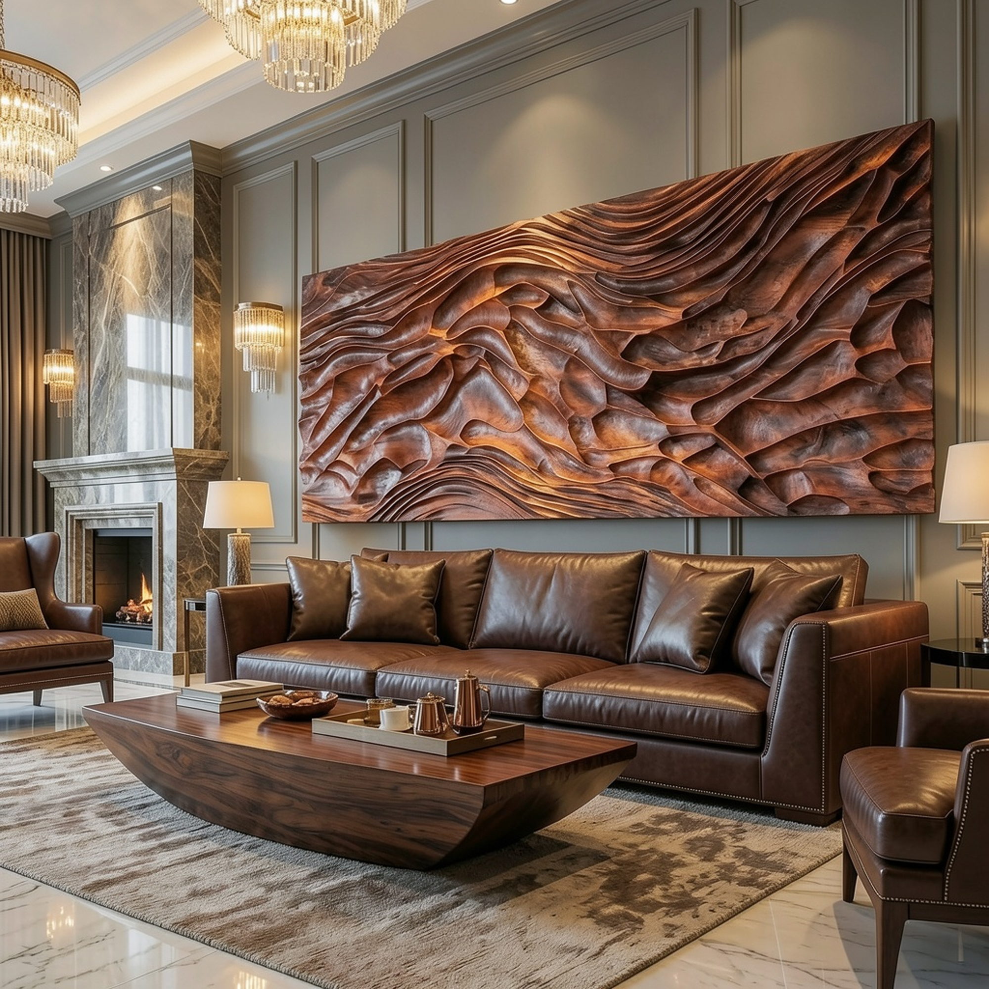 Modern Carved Wood Wall Art Living Room And Lounge SINLKIWD044