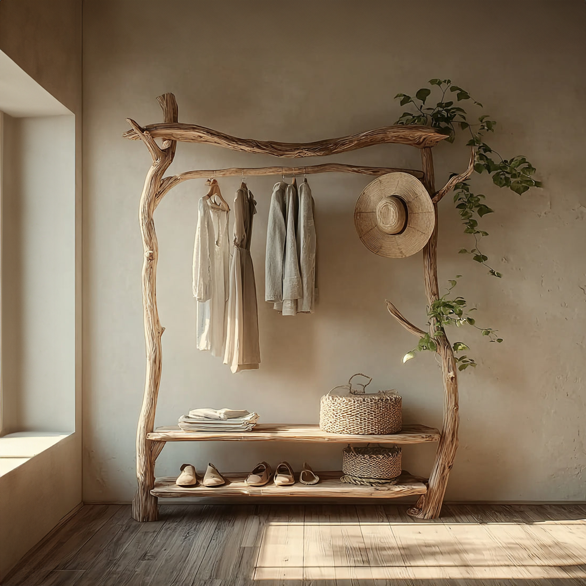 Rustic Clothing Rack Bedroom Entryway Storage SINLKITCR025