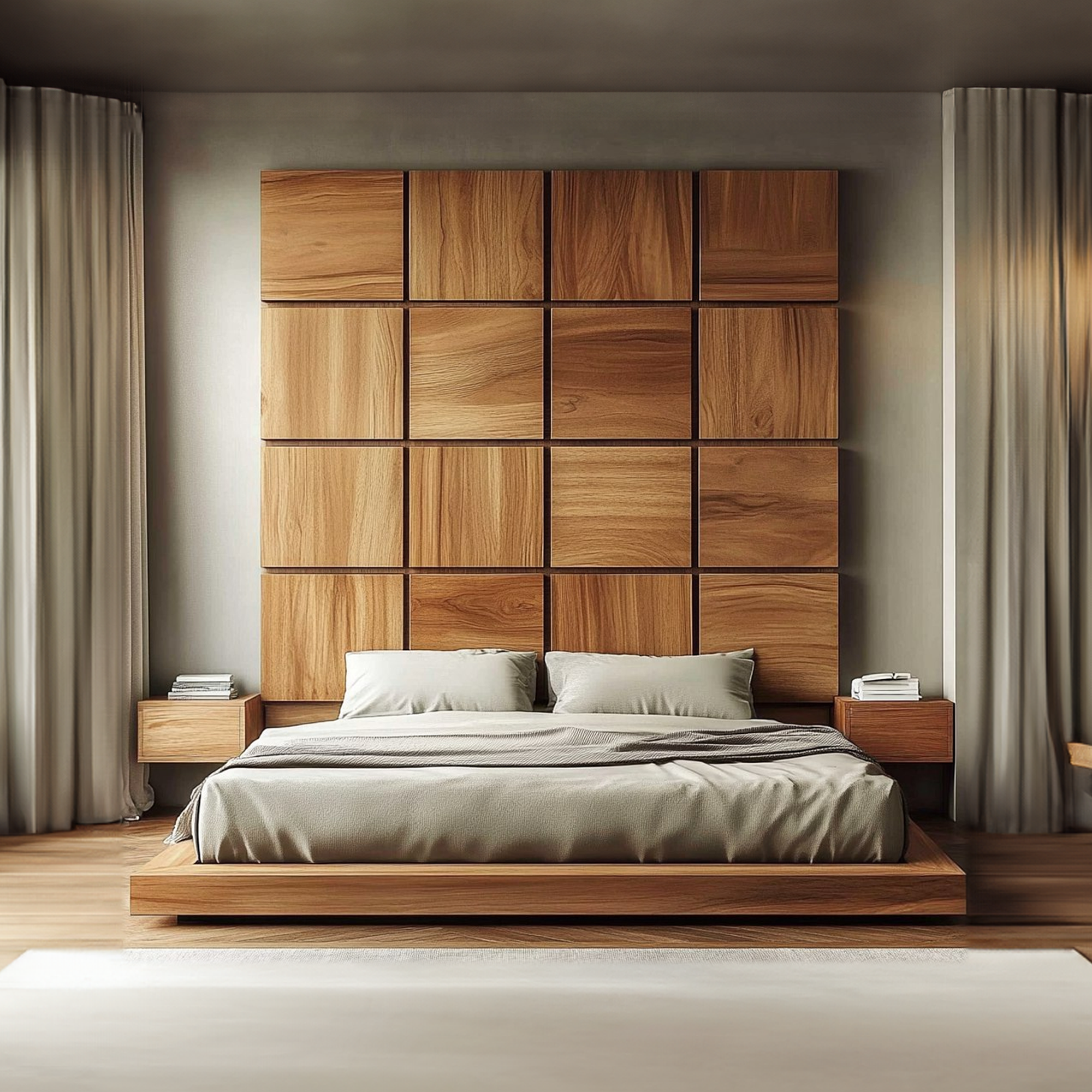 Handcrafted Wooden Panel Headboard Solid Wood Bedroom Interior Clean Line Design SINLKIDH013