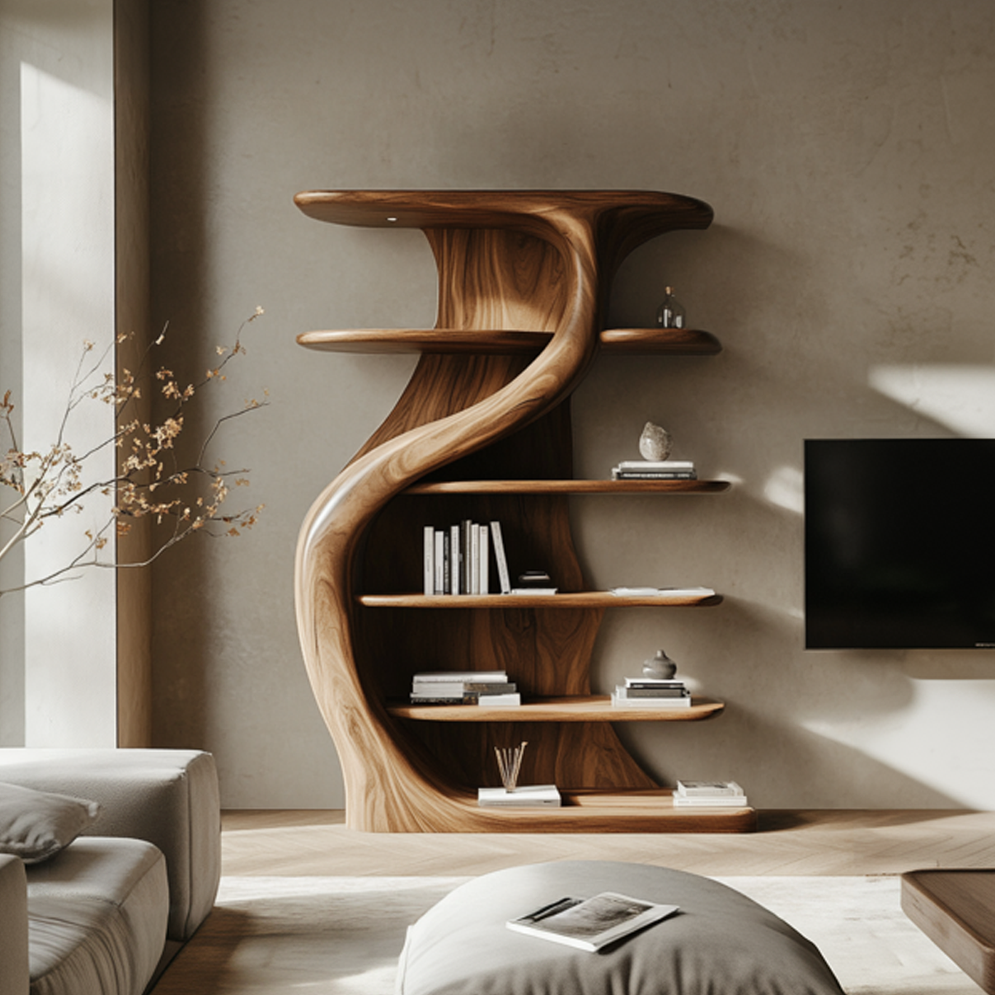 Rustic Handcrafted S Shape Wooden Cabinet Solid Wood Living Room Interior Feature Decor SINLKISC447