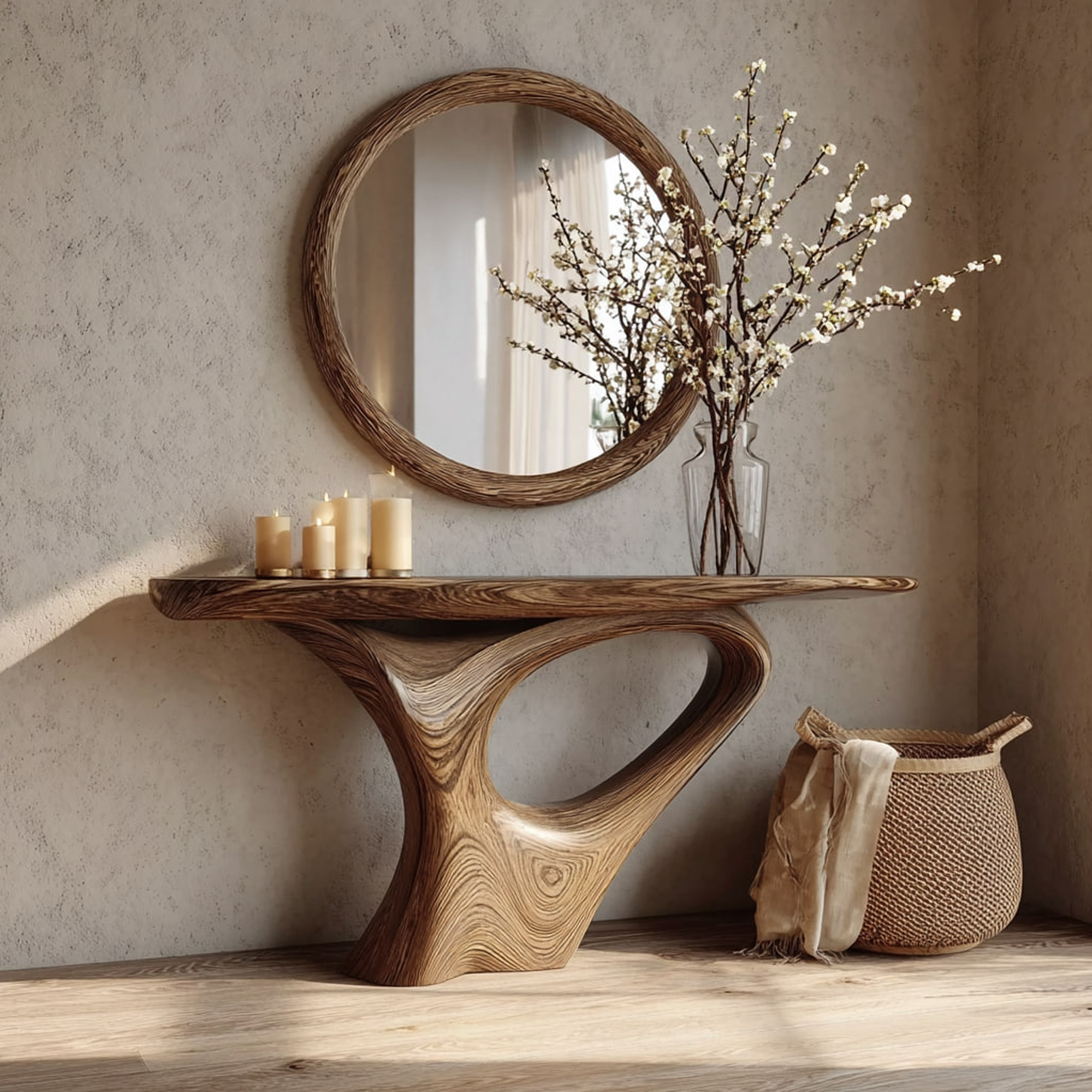 Mid Century Organic Console Table Living Room Or Entryway SINLKICS279