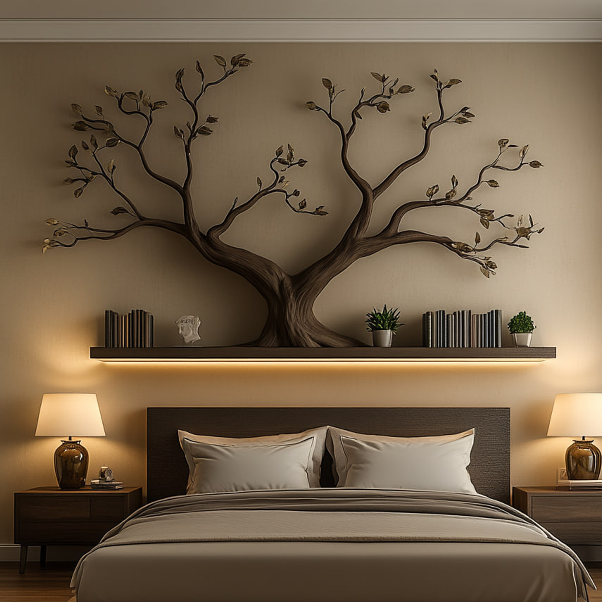 Mid Century Organic Tree Wall Shelf Artistic Bedroom SINLKITBS093