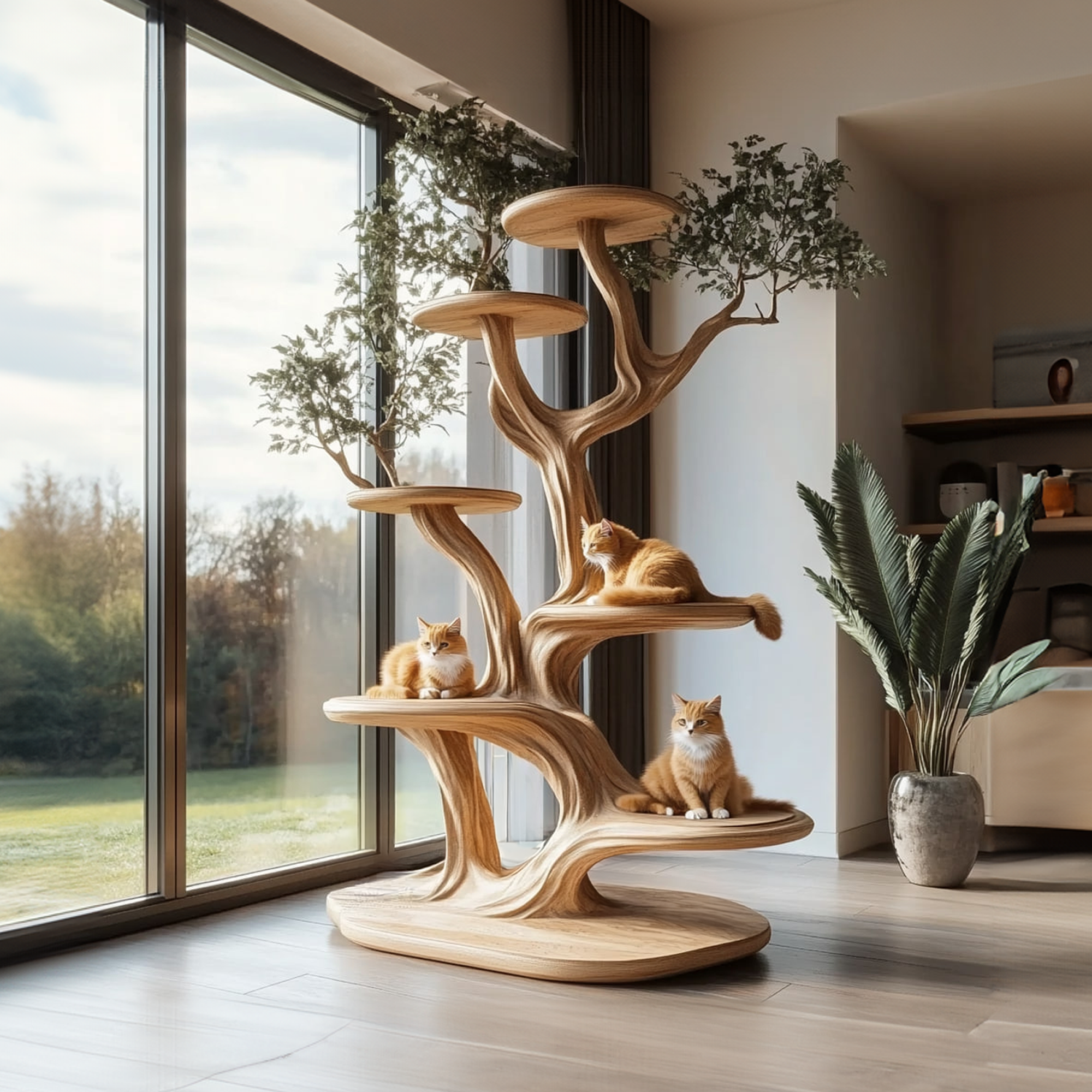 Rustic Tree Cat Play Tower Artistic Living Room SINLKITT077