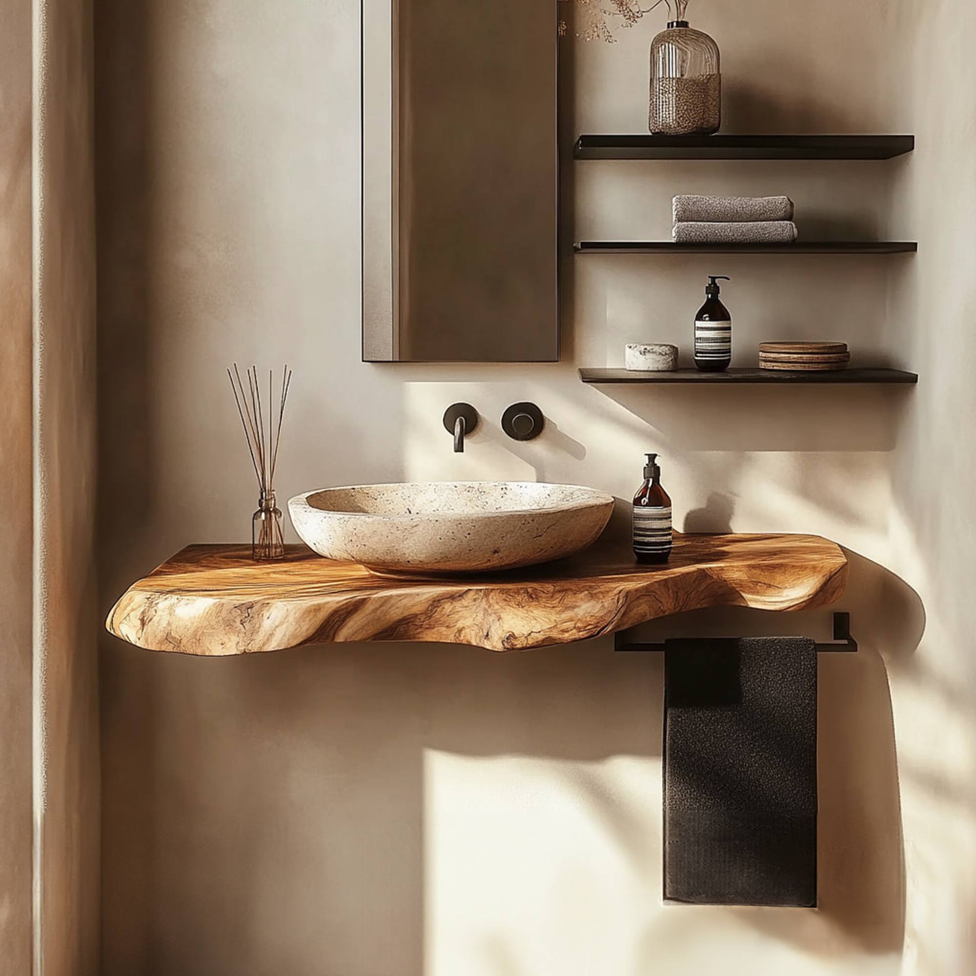 Rustic Bathroom Vanity Shelf Live Edge Wood Bathroom Decor SINLKIBRV212