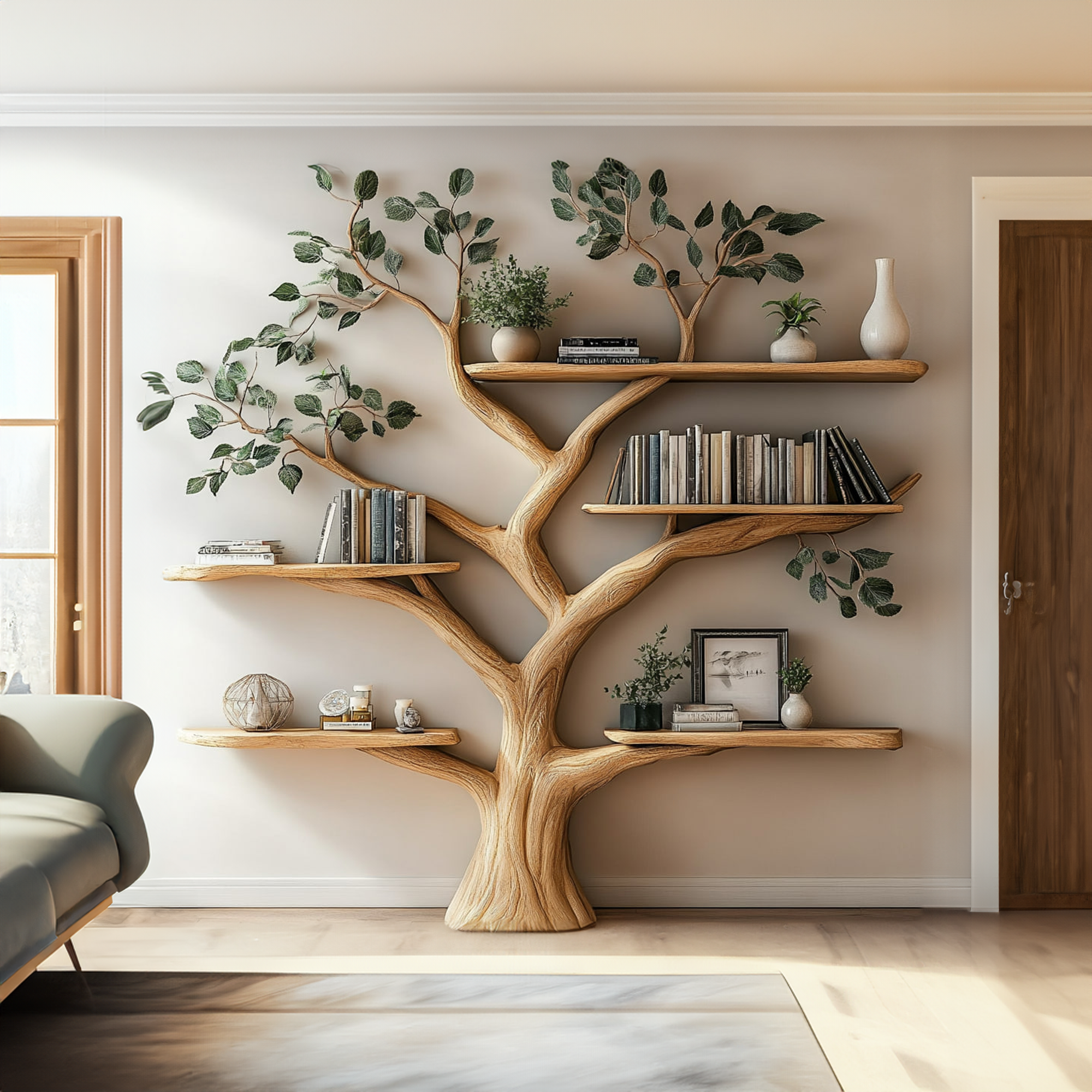 Handcrafted Tree Bookshelf Wall-Mounted Furniture Living Room SINLKITB535
