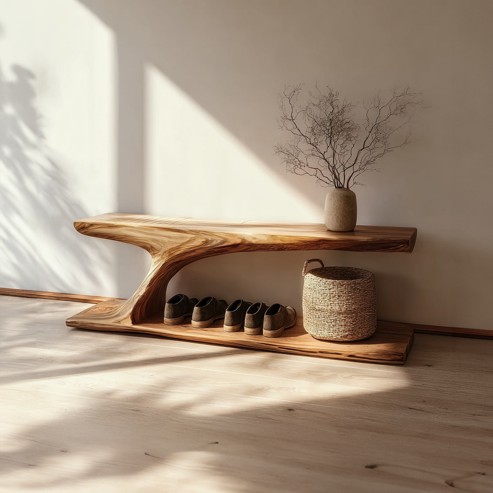 Rustic Handcrafted Wood Shoe Organizer Bench Entryway SINLKISB060