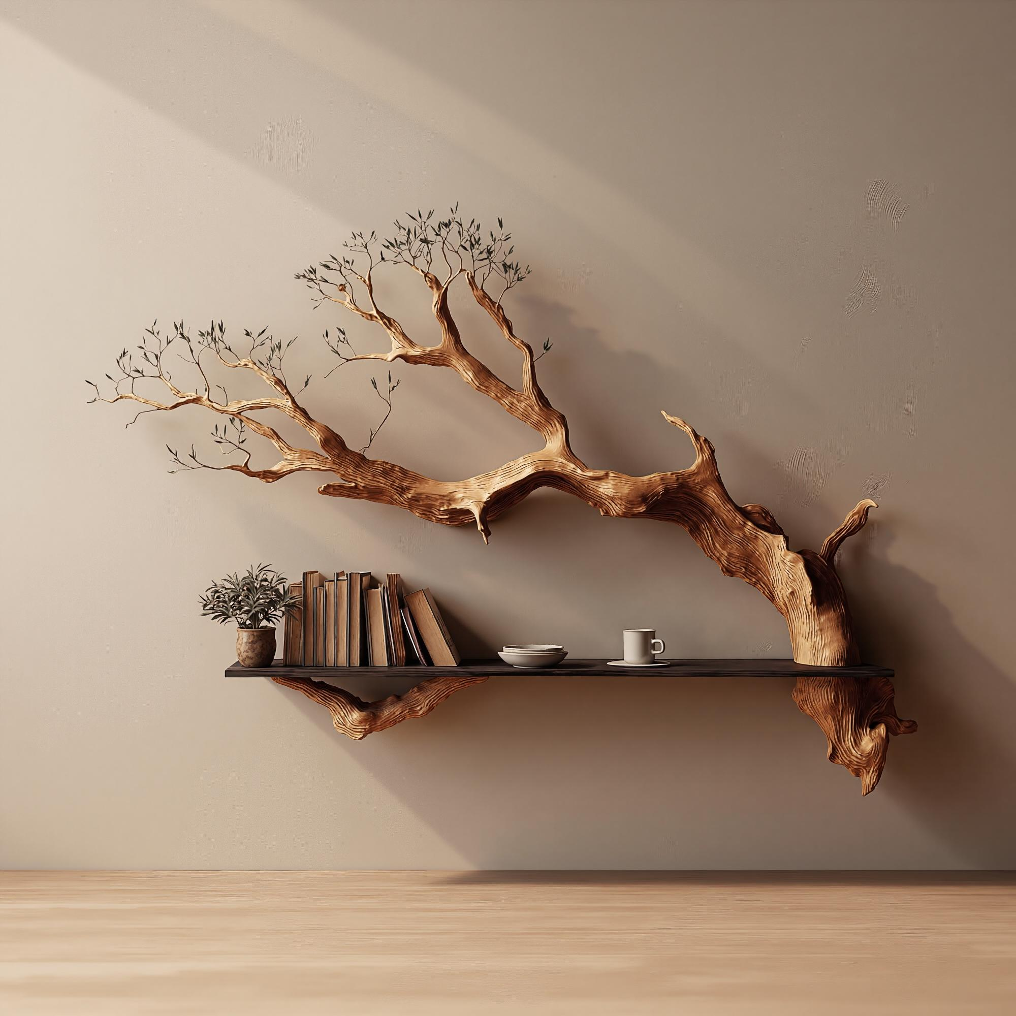 Rustic Tree Branch Floating Shelf Living Room Wall Decor SINLKIFL175