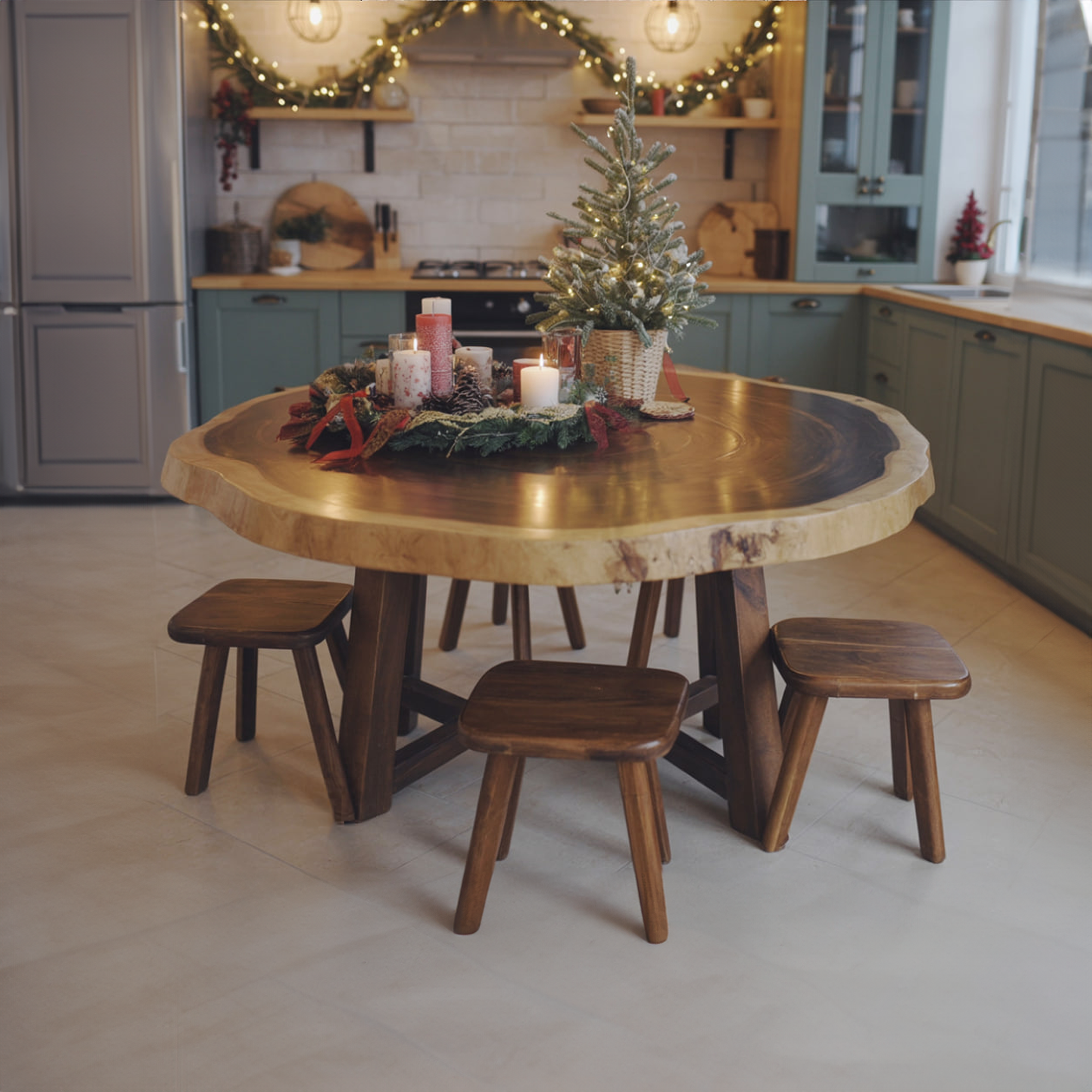 Rustic Round Dining Table Holiday Decor Family Kitchen SINLKIDT139