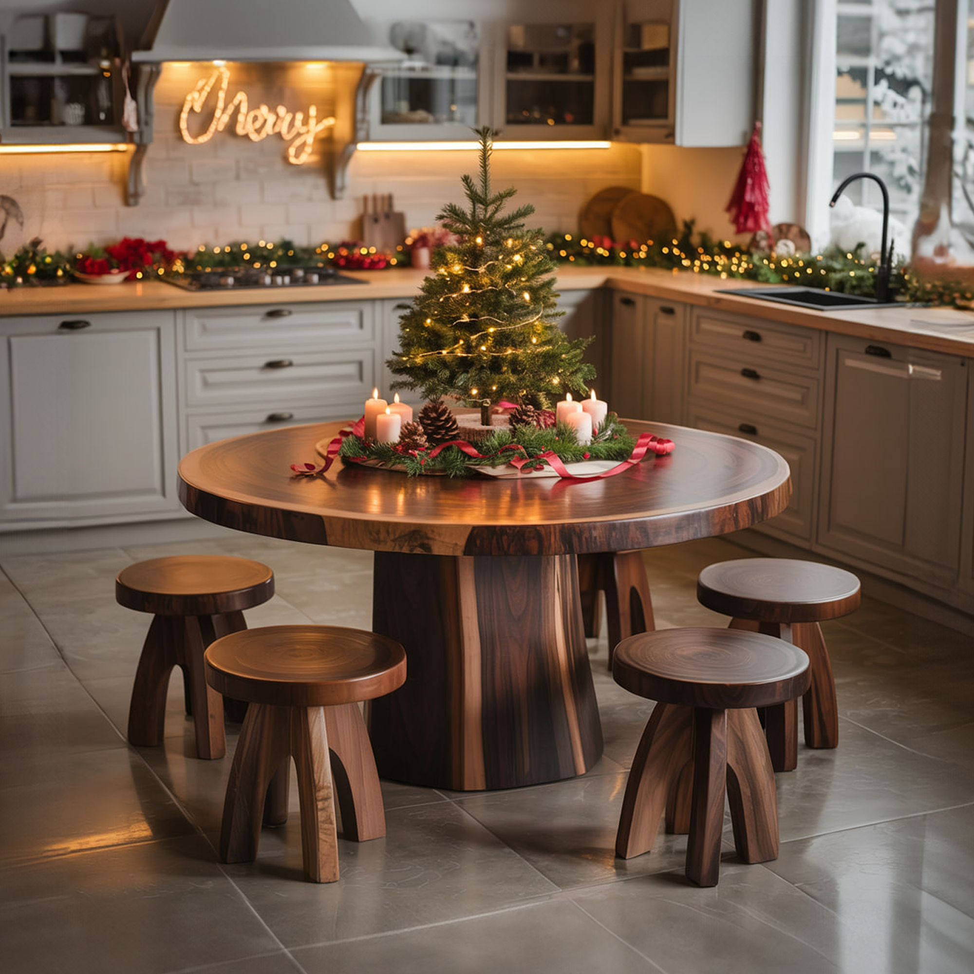 Rustic Live Edge Round Dining Table Kitchen SINLSDTR135