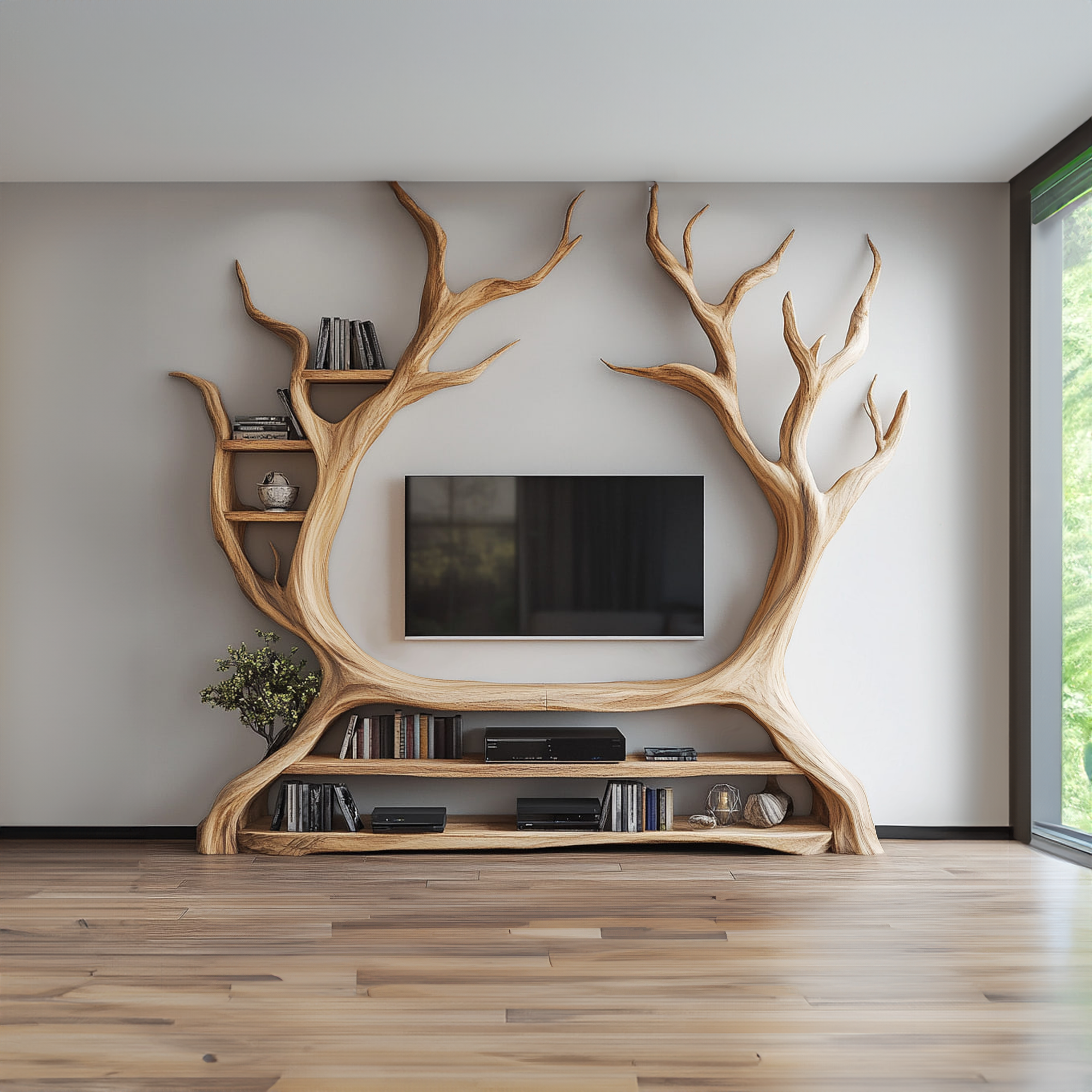 Custom Tree Bookcase Cabinet TV Solid Wood Gitf SINLKITB344