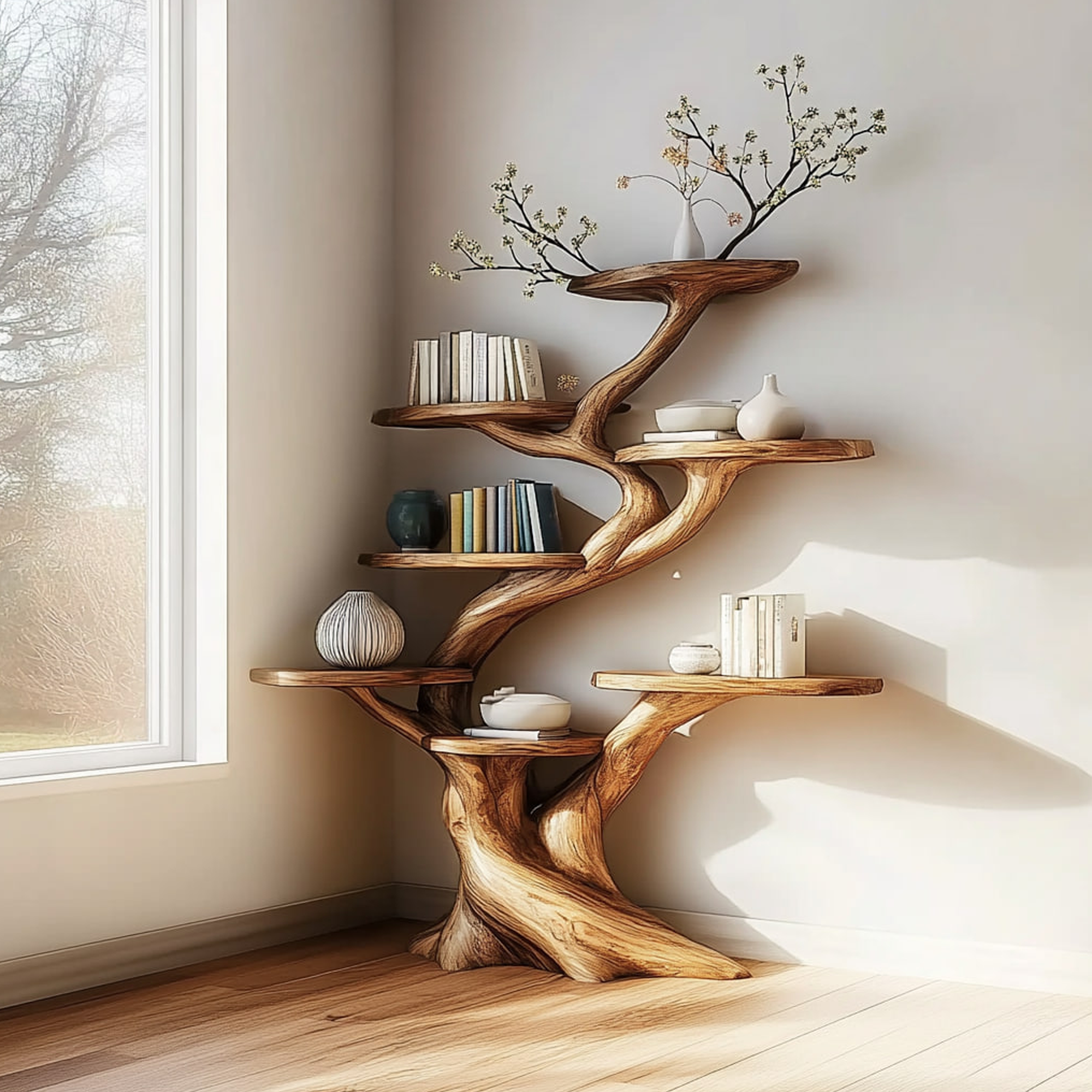 Rustic Artistic Tree Shaped Shelf Home Office Modern Decor SINLKITB475