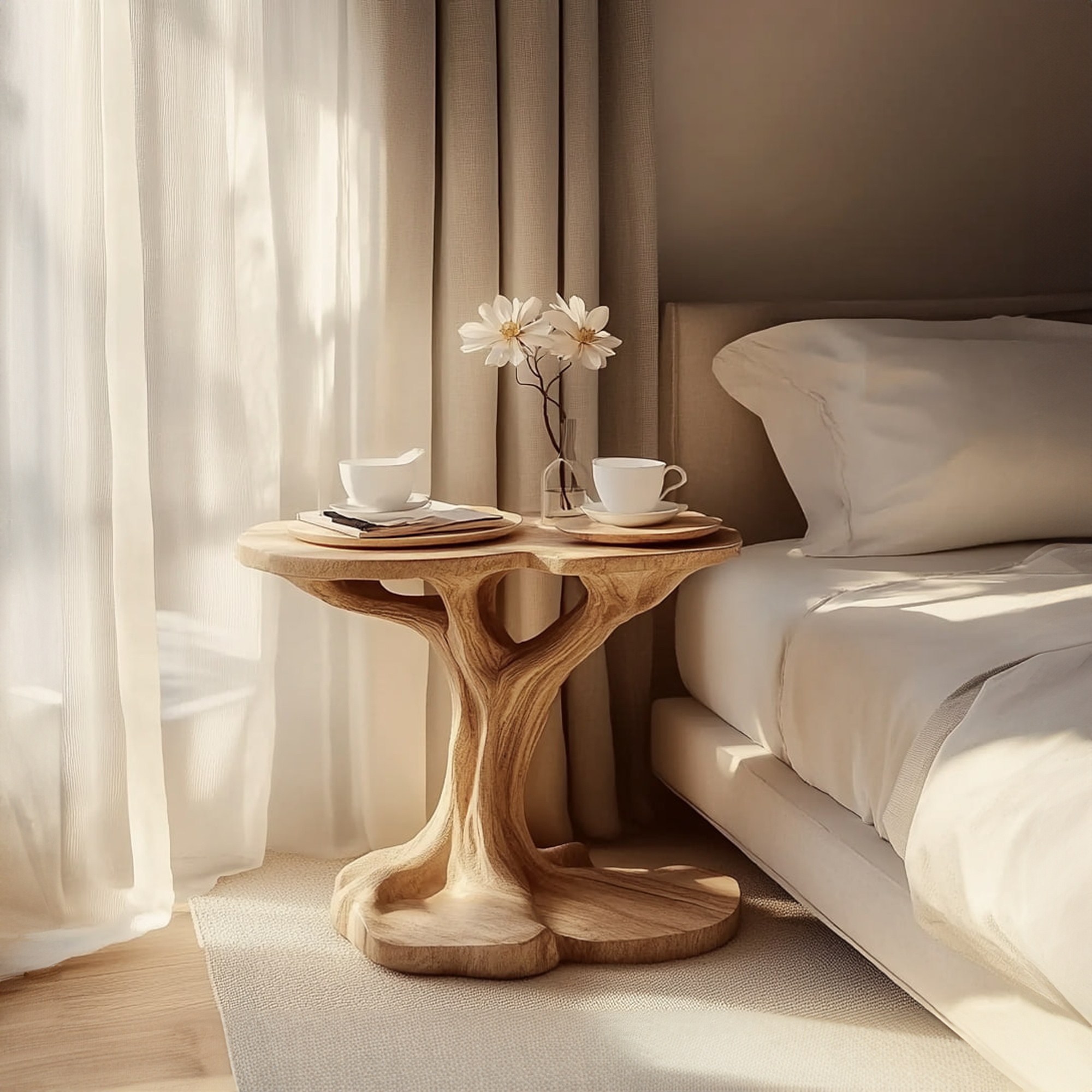 Rustic Natural Shape Side Table Living Room Bedroom Accent SINLKIBT163