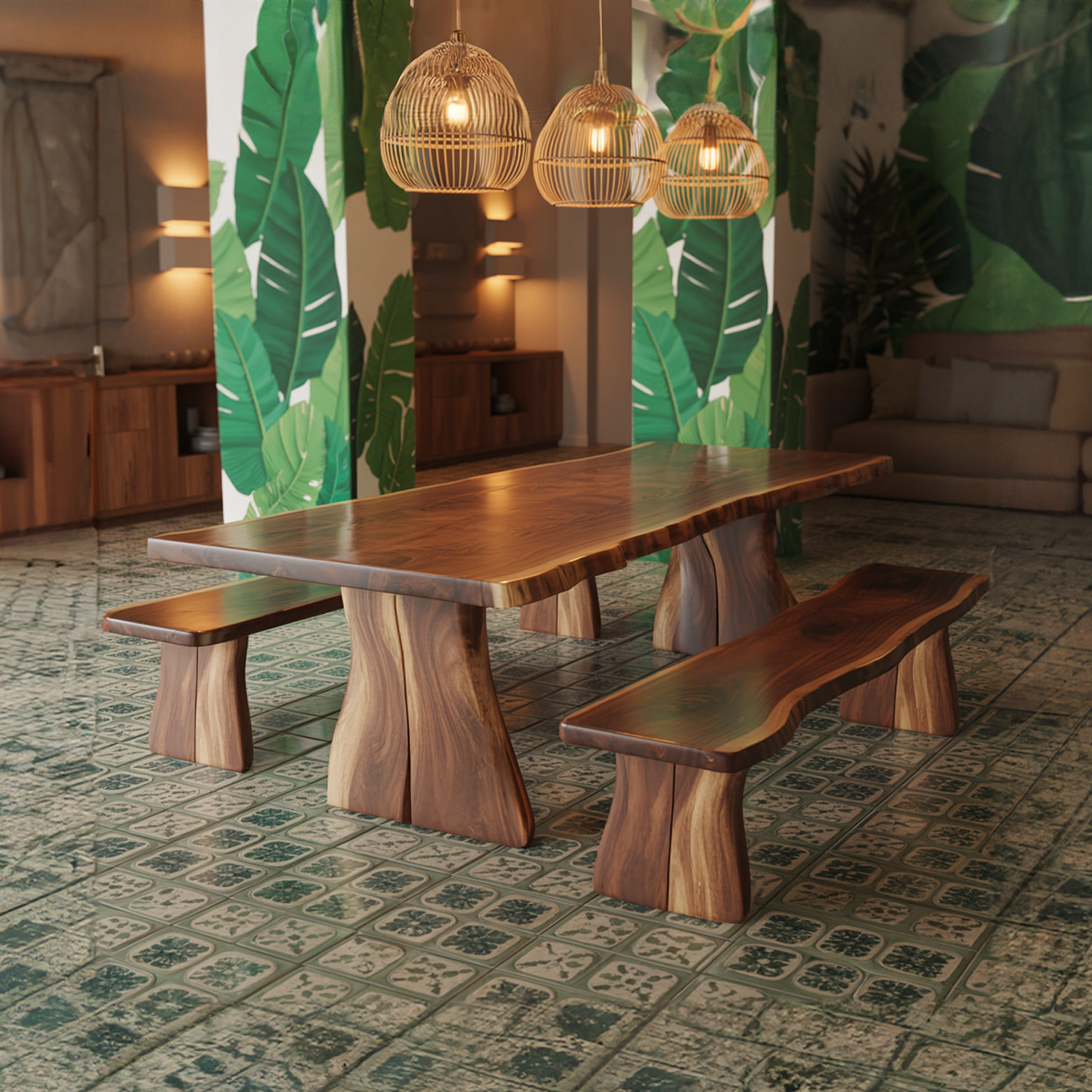 Rustic Live Edge Dining Table Natural Finish Kitchen SINLSDTS131