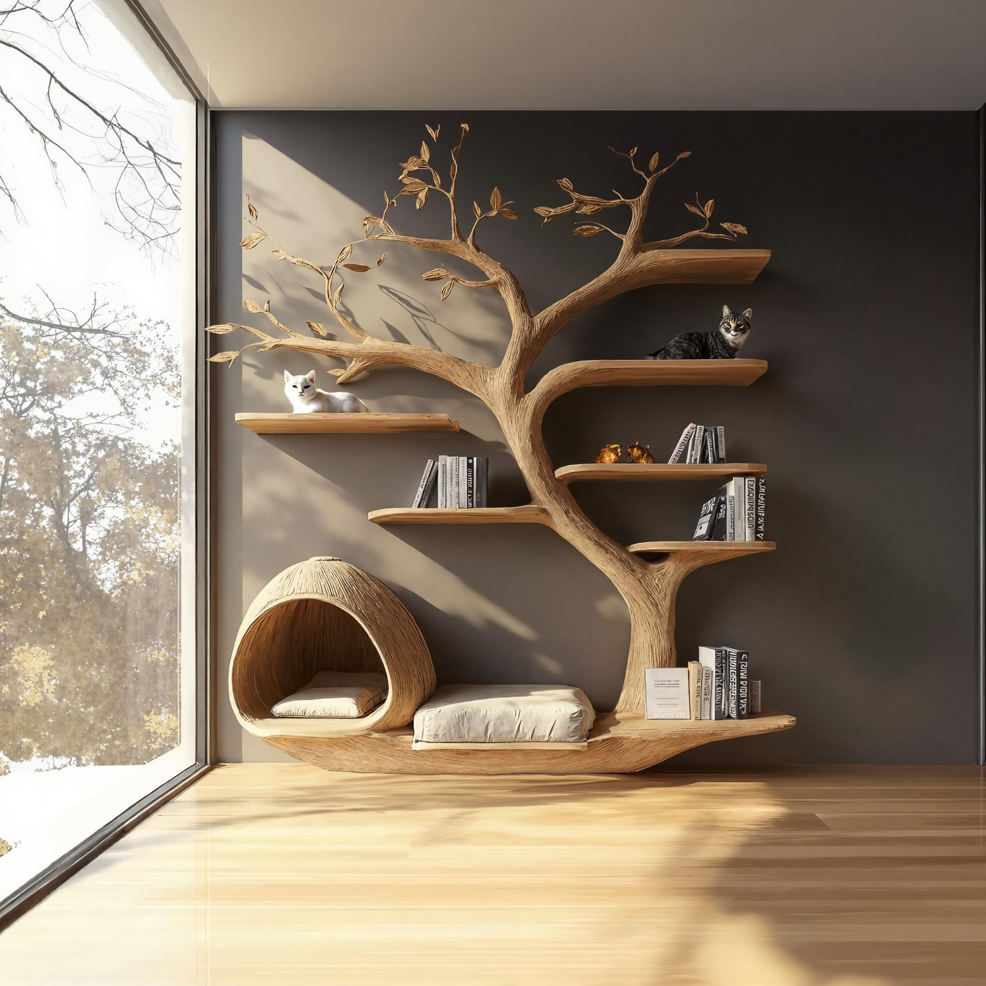 Rustic Cat Tree Wall Unit Living Room Cat Bed Furniture SINLKITT058