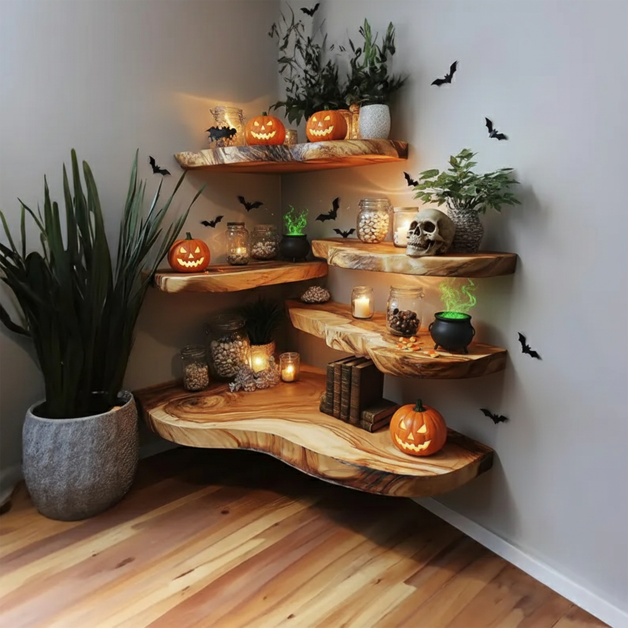Rustic Farmhouse Halloween Floating Wall Shelf Living Room Display SINLKIHW045