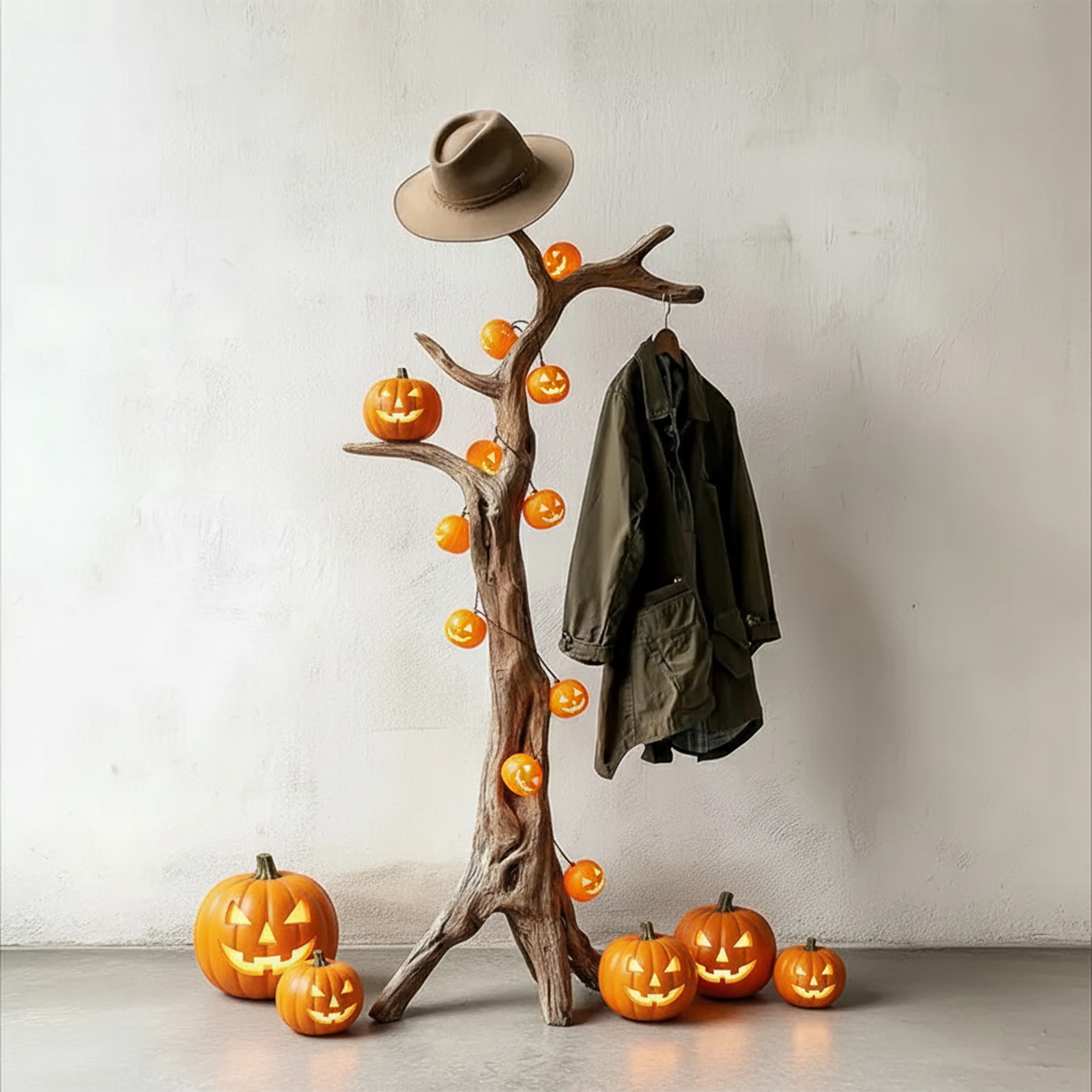 Halloween Rustic Wall Coat Rack Natural Wood Branch Living Room Decor SINLKIHW055