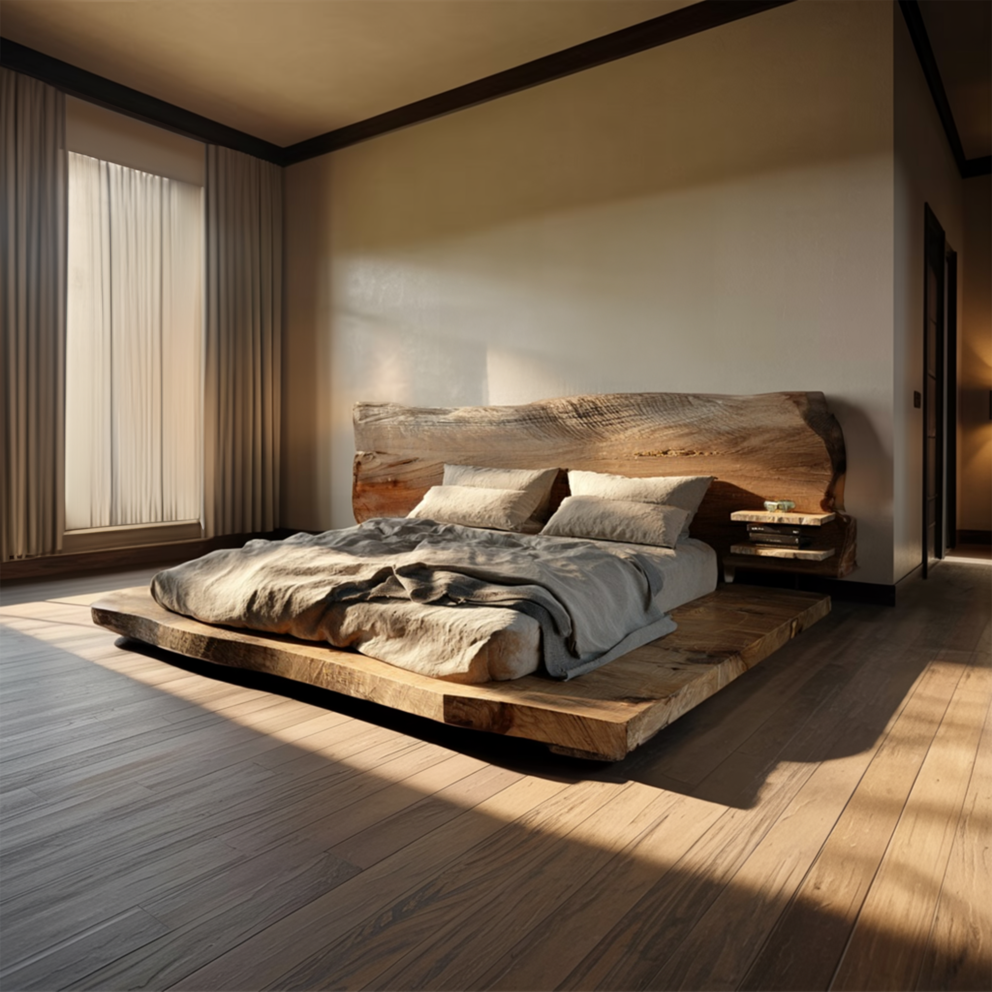 Rustic Solid Wood Platform Bed Bedroom SINLKIWB079