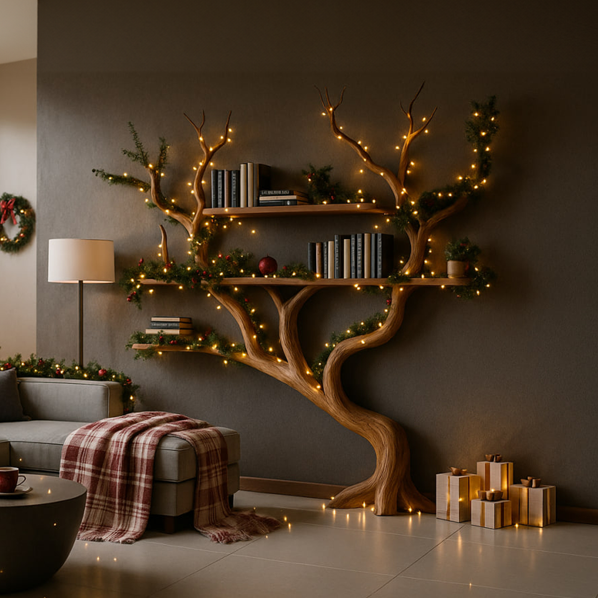Rustic Tree Wall Shelf Bedroom Christmas Holiday SINLKITB497
