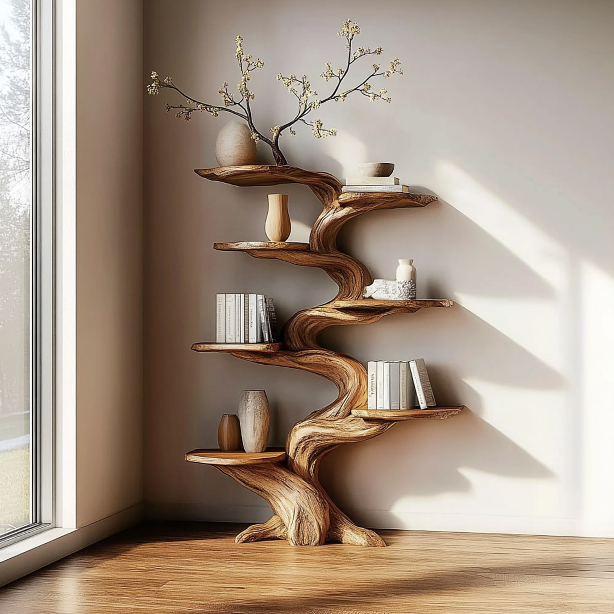 Rustic Tree Inspired Wall Shelf Home Office Organizer SINLKITB468