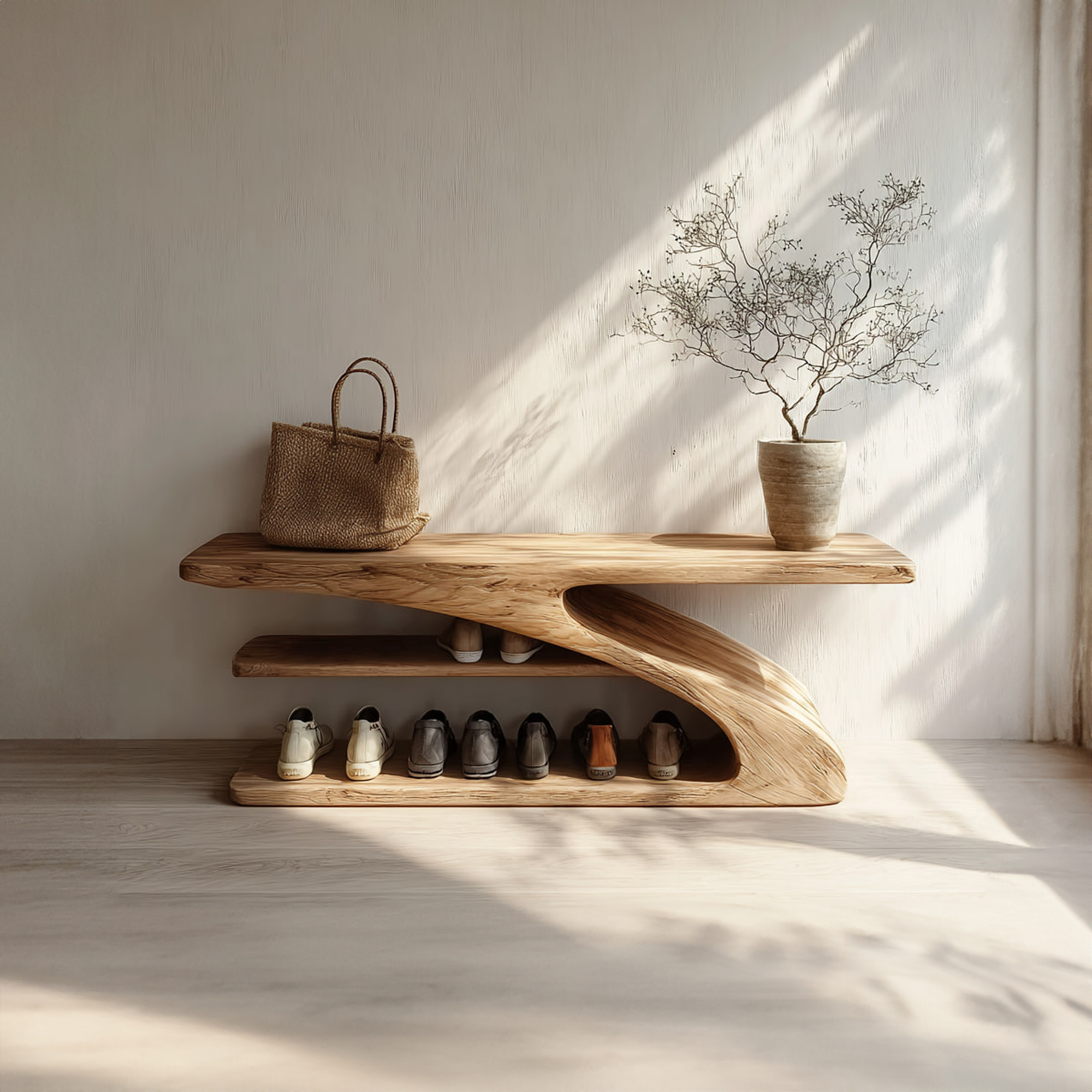 Rustic Solid Wood Shoe Bench Entryway SINLKISB048