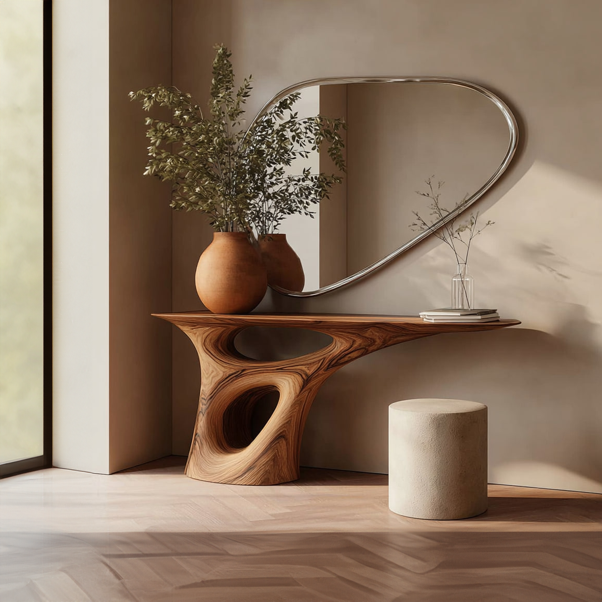 Mid Century Sculptural Console Table Hallway Accent SINLKICS275