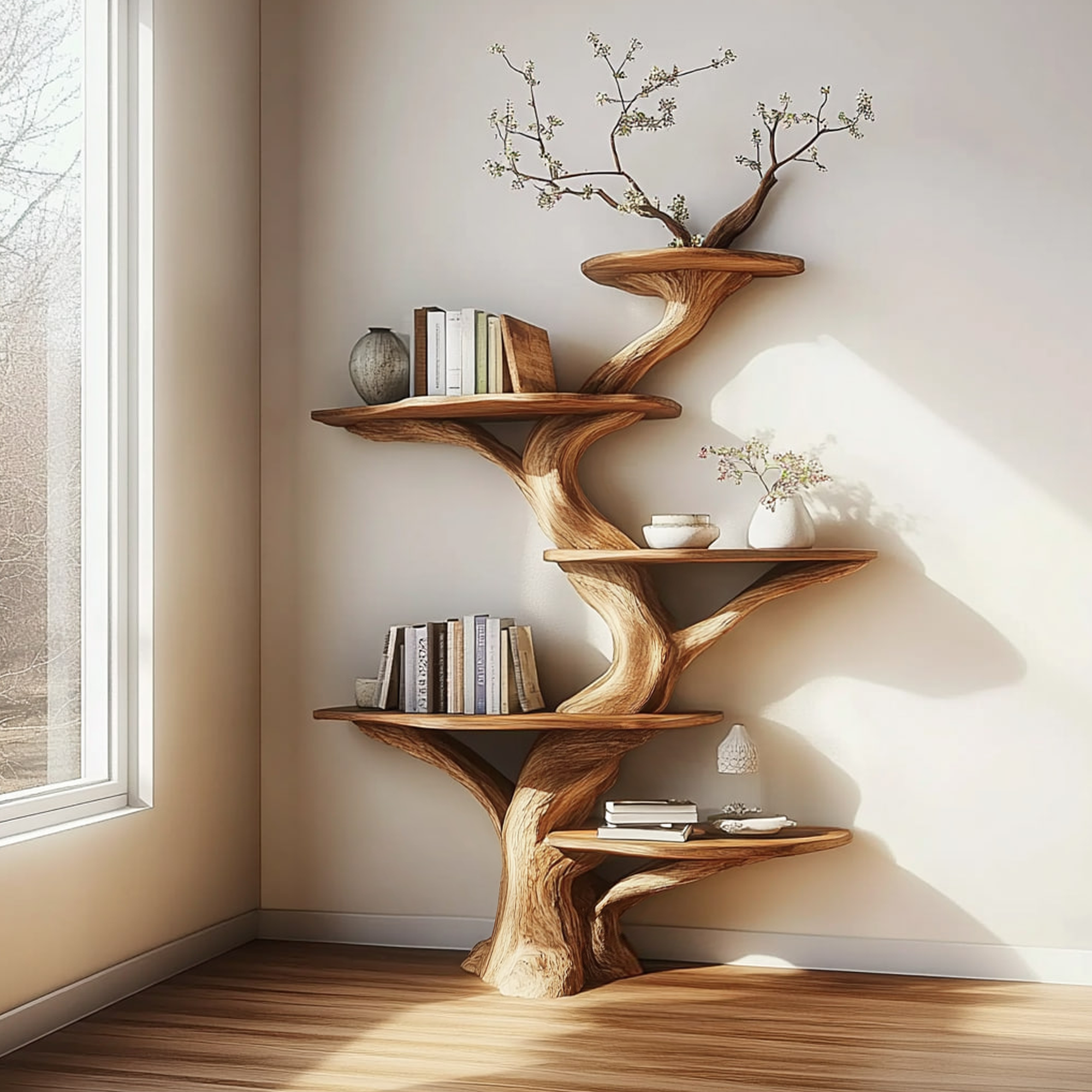 Rustic Tree Bookshelf Bedroom Study Room Organizer SINLKITB476