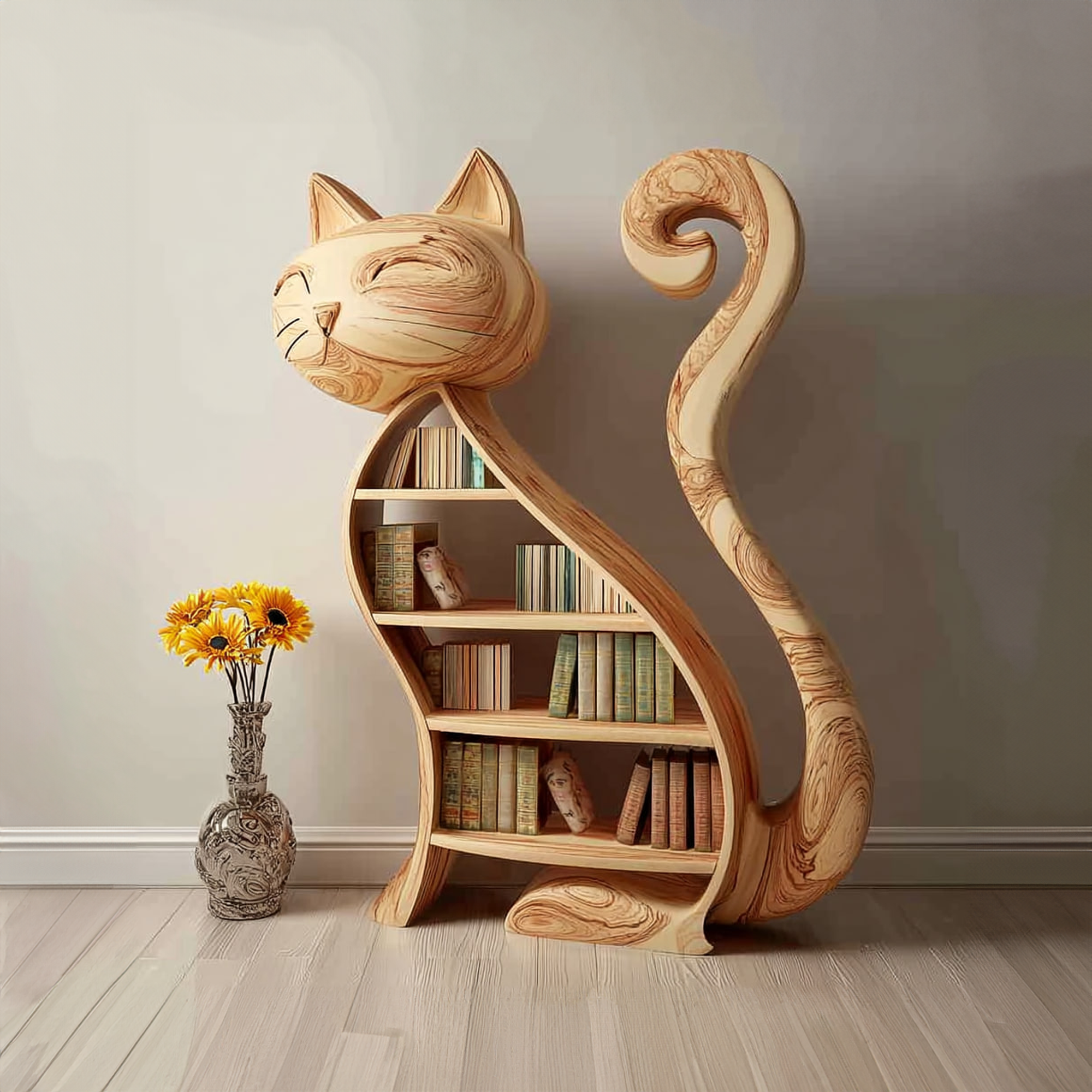 Rustic Cat Bookshelf Playroom Kids Storage Display SINLKISC158
