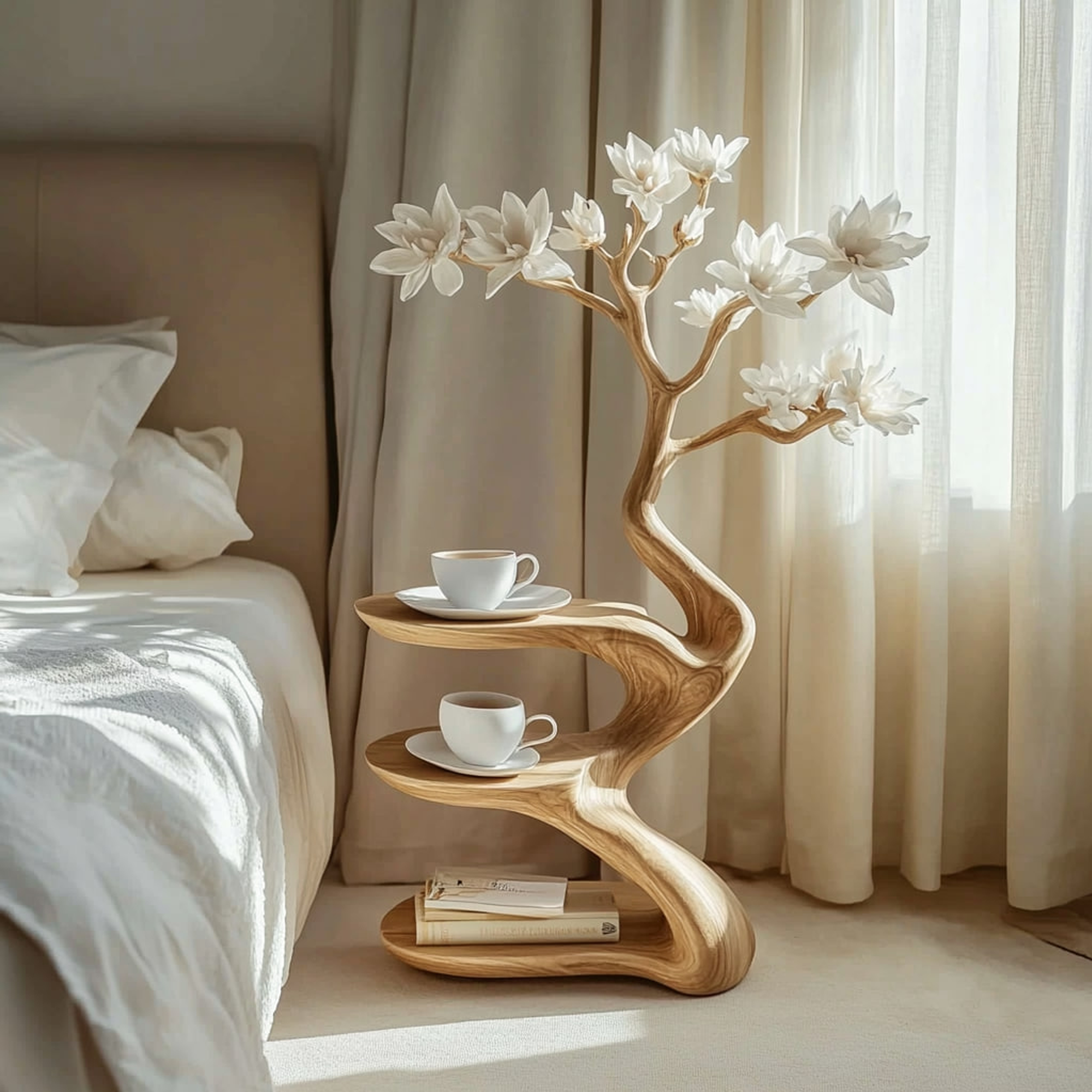 Rustic Sculptural Nightstand Bedside Table Modern Bedroom SINLKIBT148