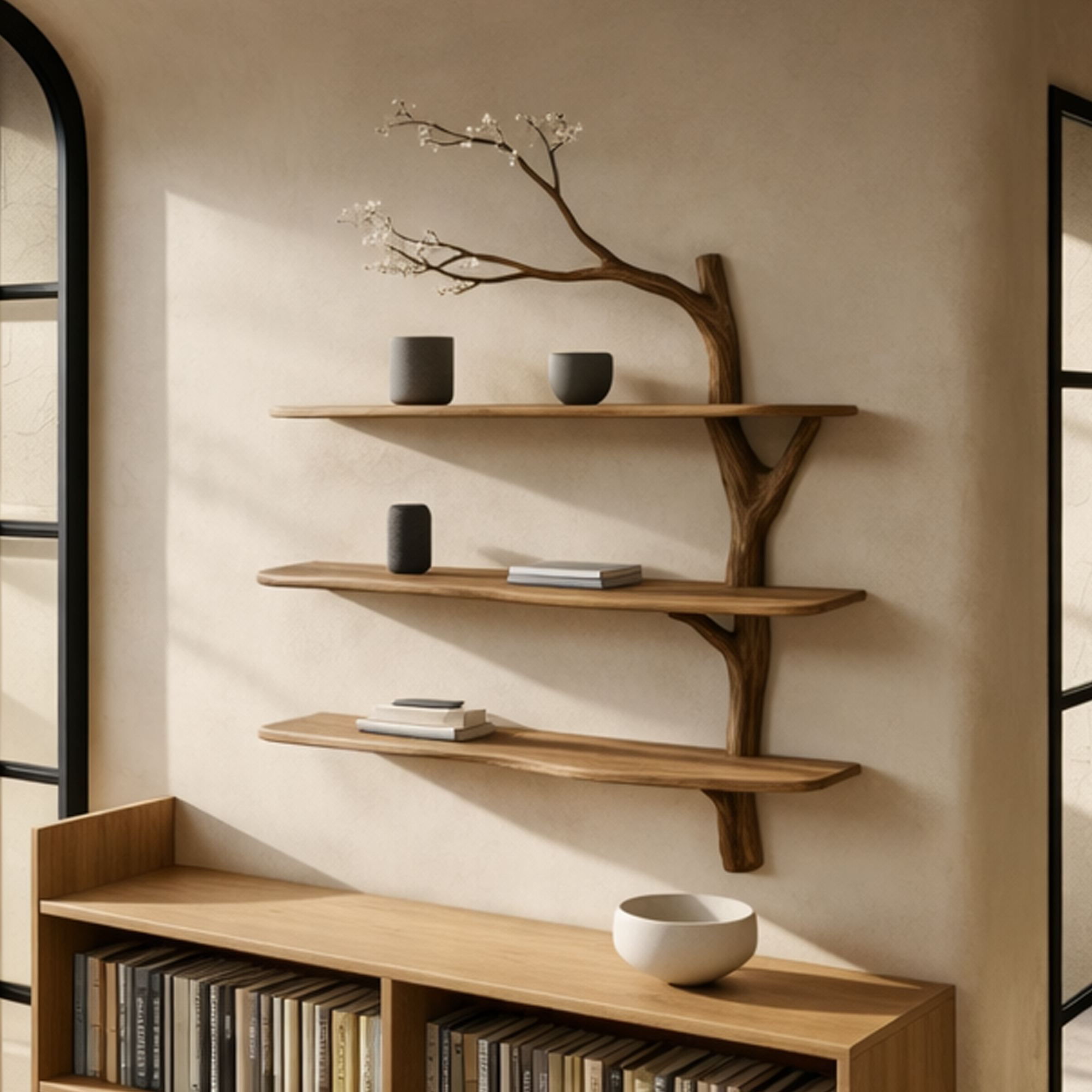 Rustic Tree Branch Wall Shelf Living Room Sculptural Floating Wood Shelves Decor SINLKITBS120