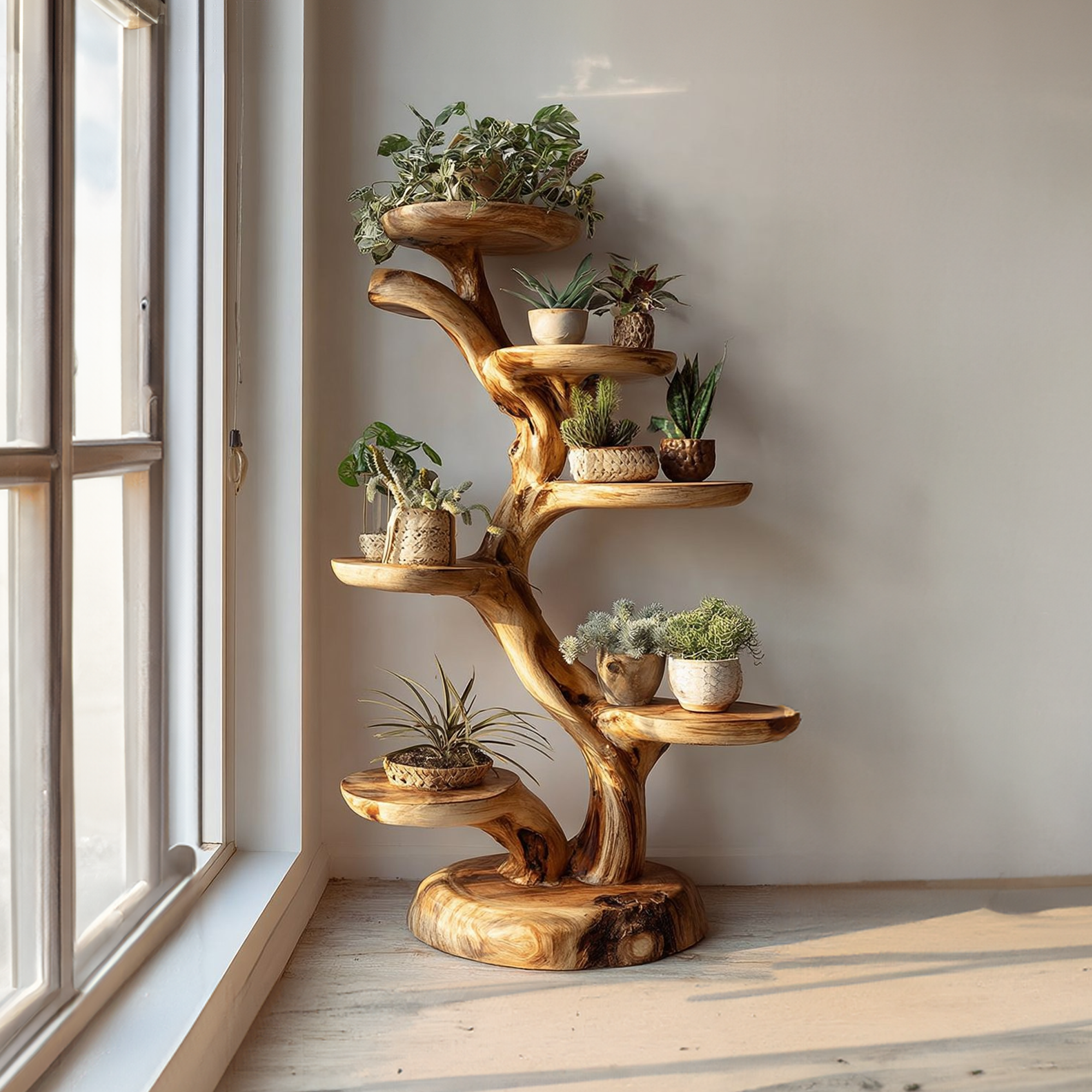 Rustic Tree Plant Stand Botanical Living Room SINLKITT080
