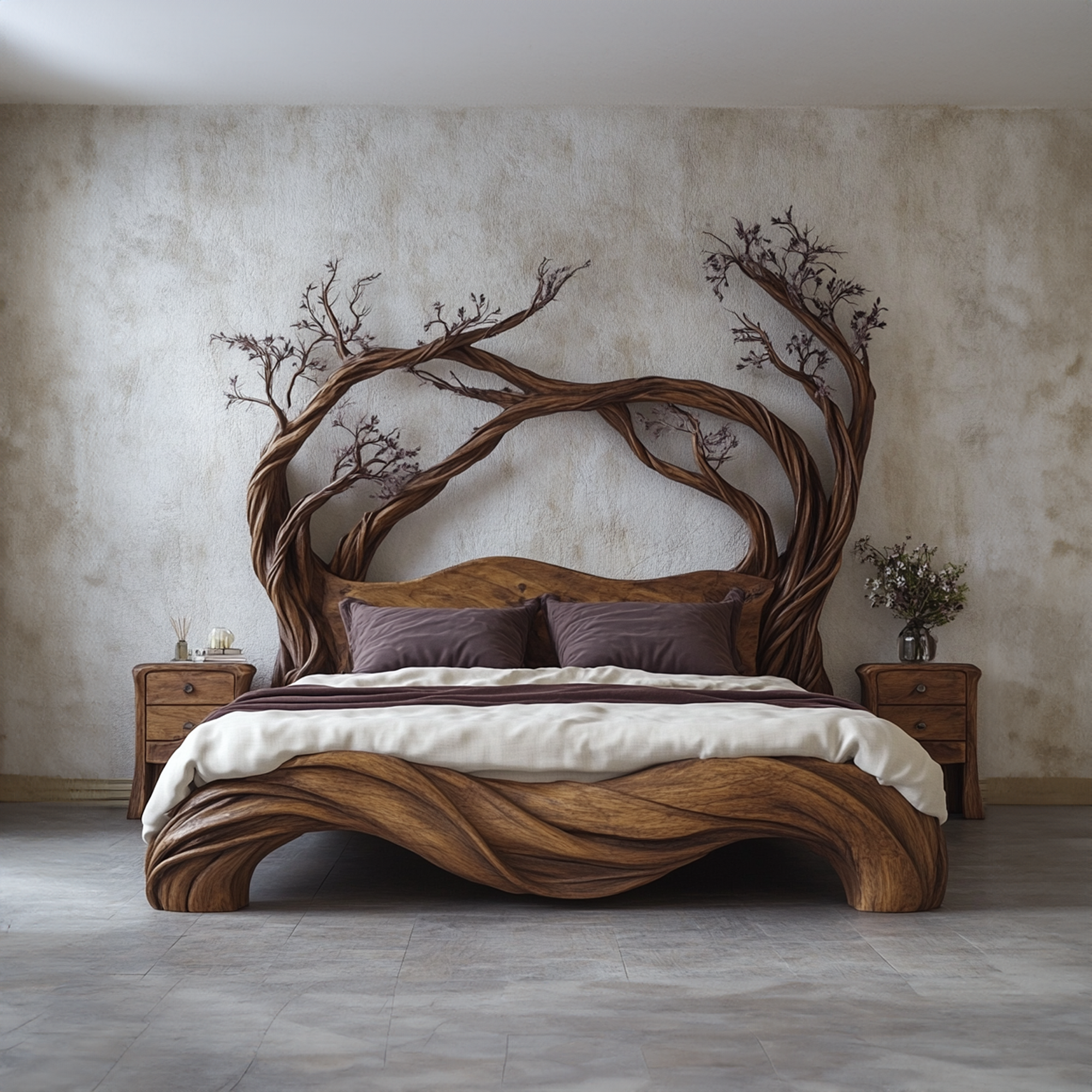 Mid Century Bedroom Low Profile Wood Bed SINLKIWB088