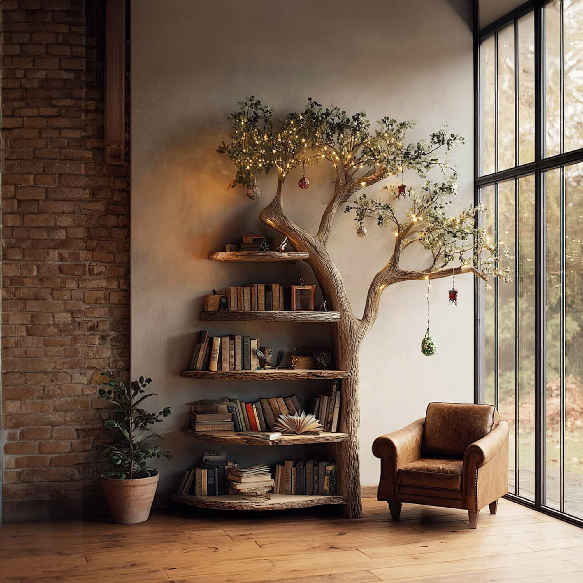 Rustic Branch Bookshelf Living Room Cozy Space SINLKITB302