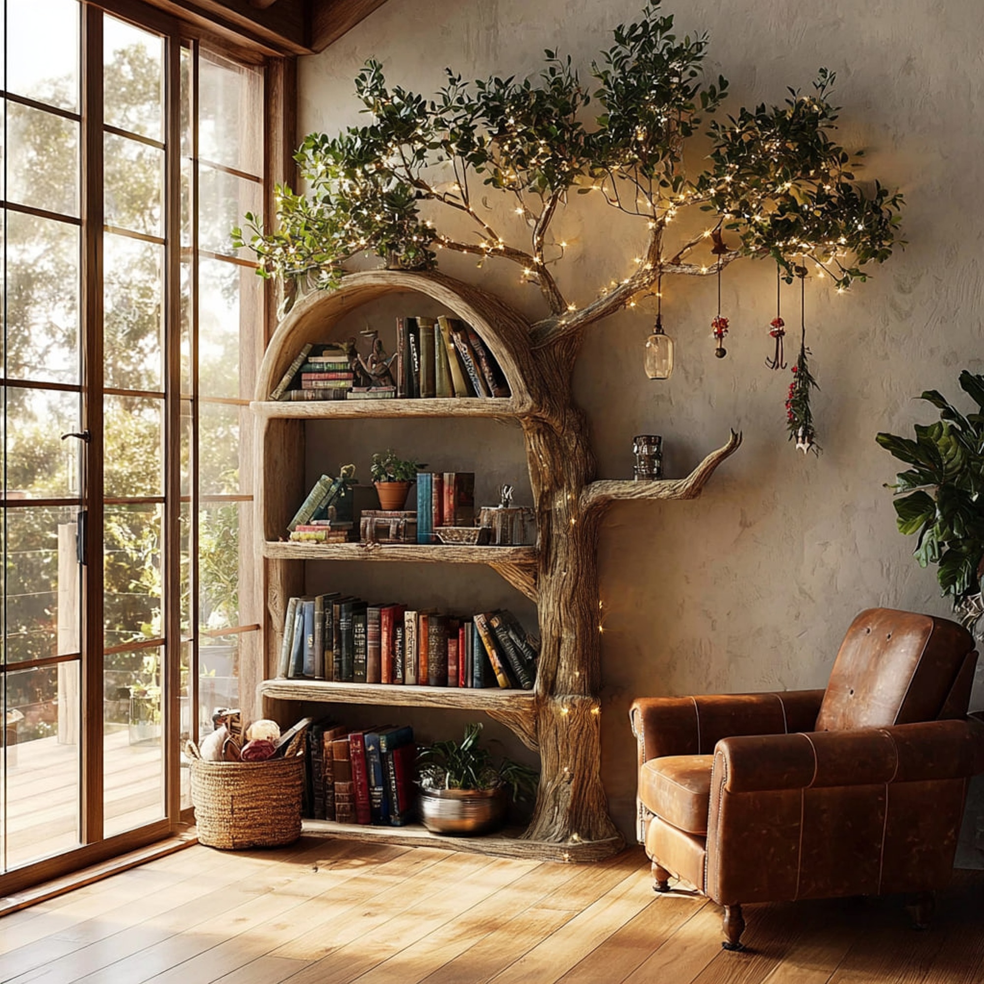 Rustic Tree Bookshelf Living Room Wall Display SINLKITB303