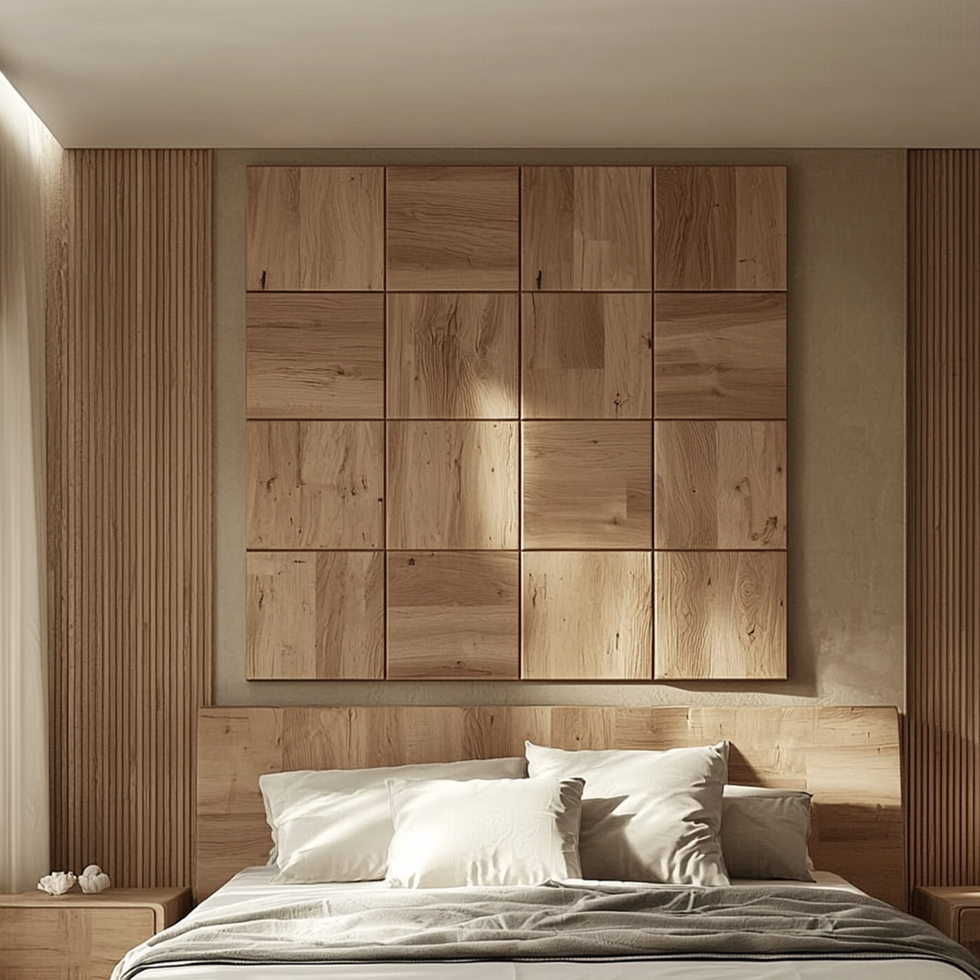 Nature Inspired Solid Wood Panel Headboard Bedroom Interior Architectural Accent SINLKIDH012