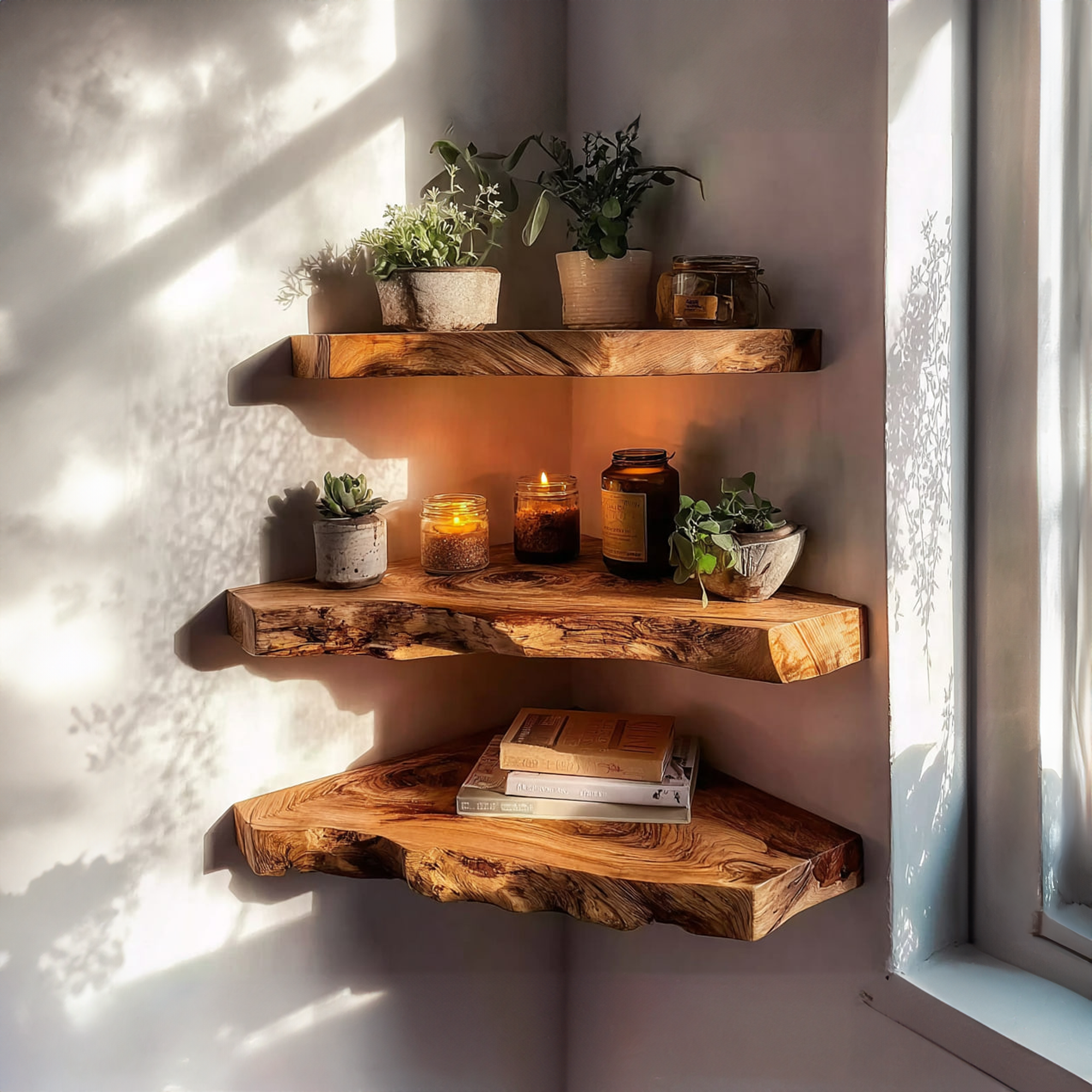 Rustic Floating Corner Storage Shelf Bathroom SINLKIFL206