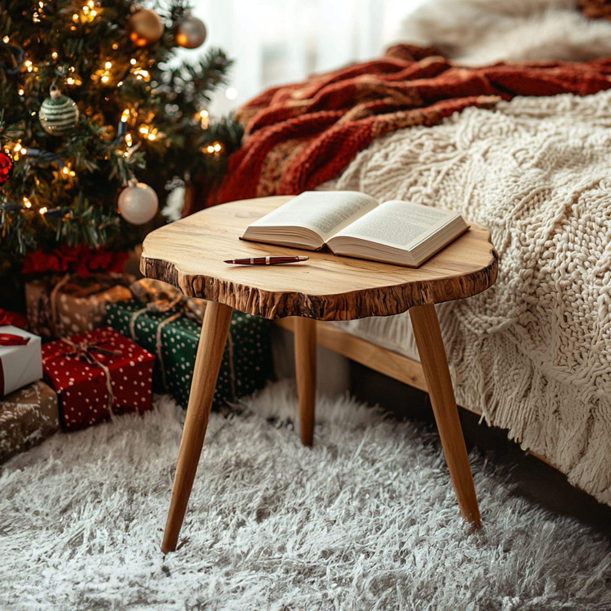 Rustic Bedside Table Christmas Holiday Home Decor SINLKIBT198