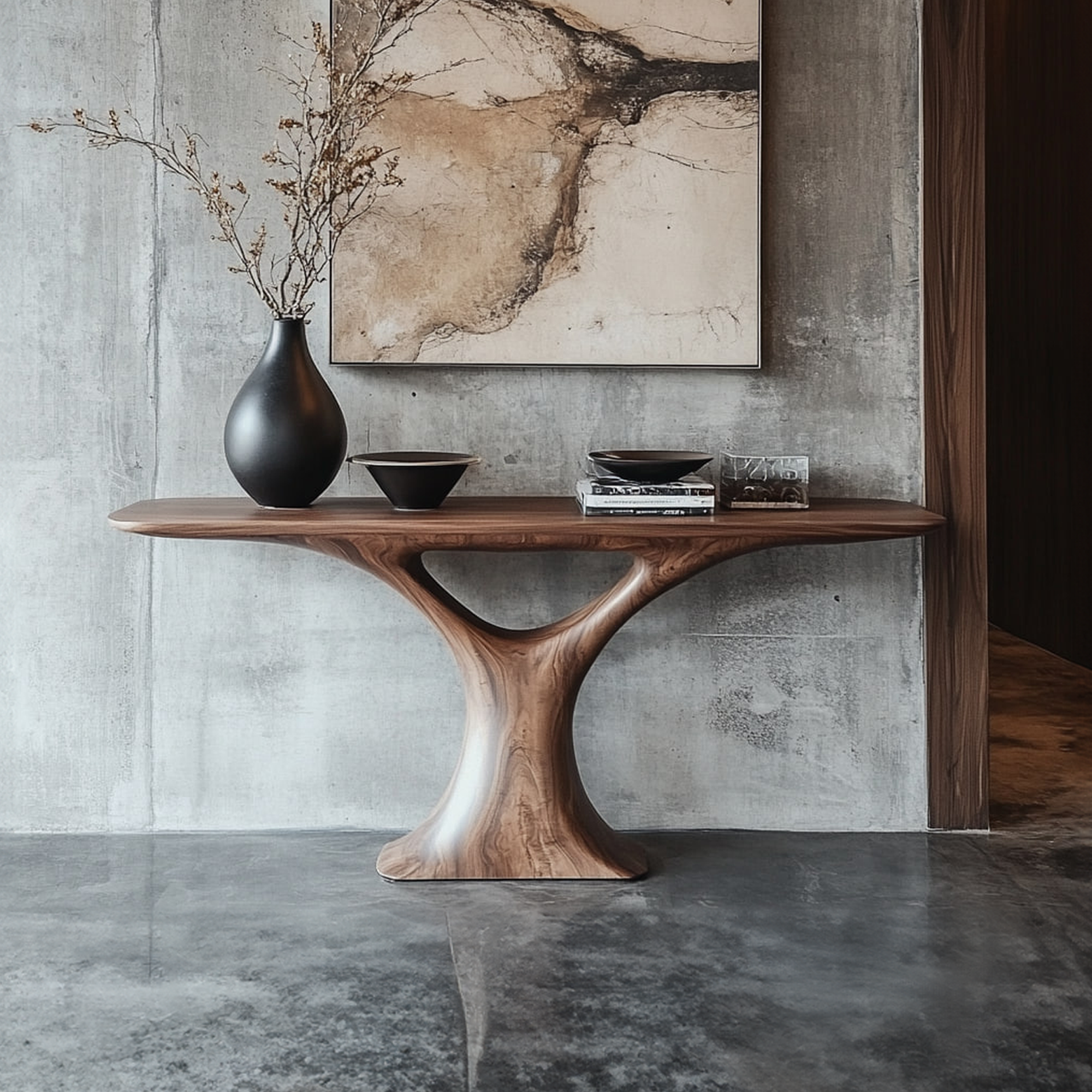 Mid Century Entry Table Smooth Sculptural Form Luxury Welcome Area SINLKICS330