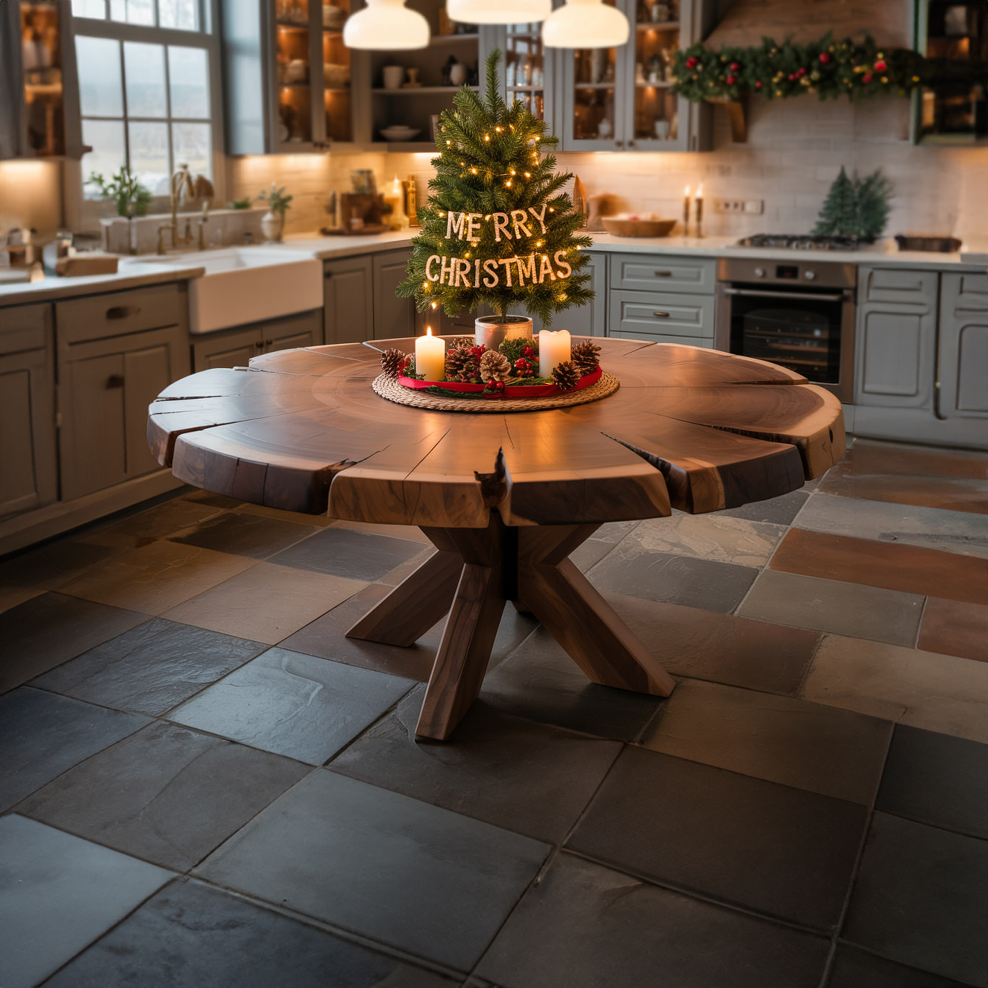 Rustic Round Dining Table Christmas Holiday Kitchen Decor SINLKIDT136