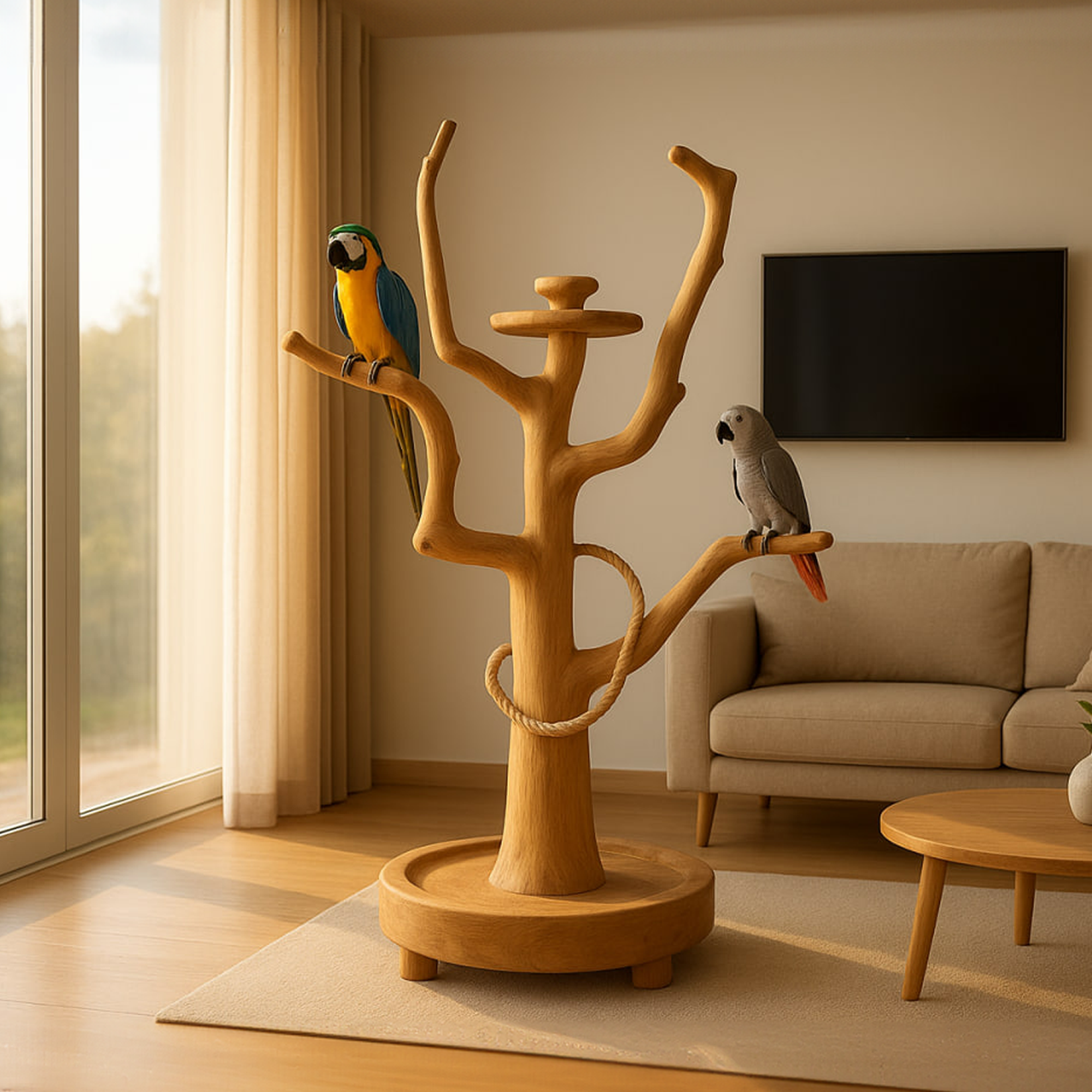 Rustic Wooden Bird Tree Stand Living Room Pet Furniture SINLKITT066